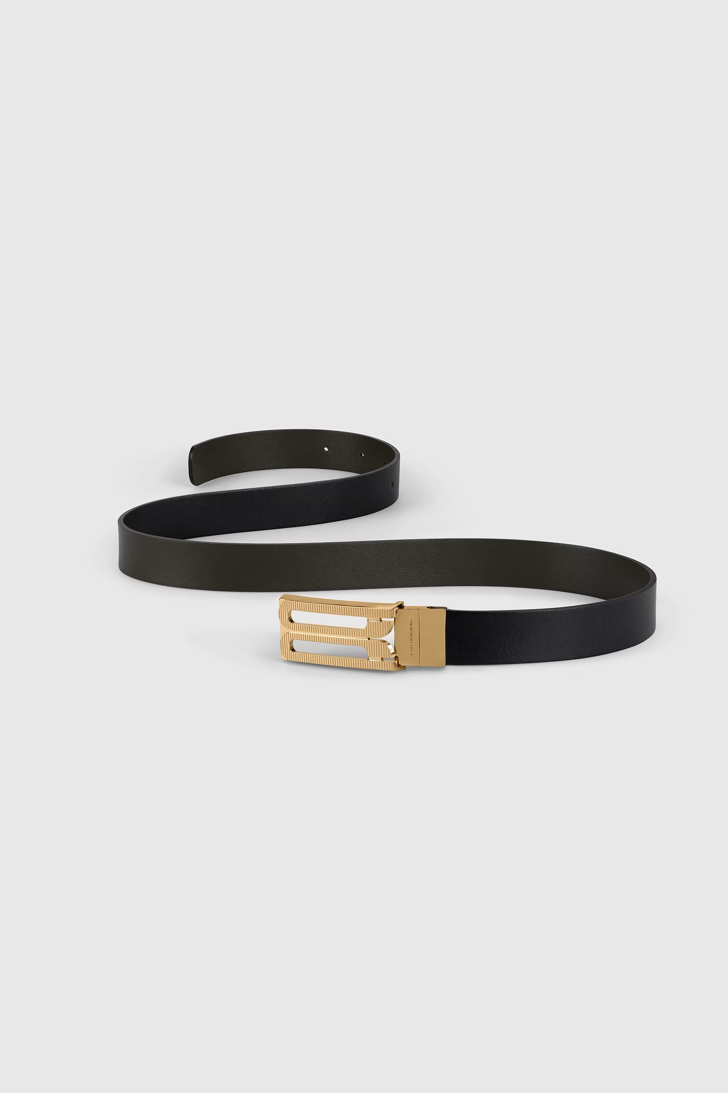 Dorian Guilloché Reversible Belt 25mm Black & Dark Olive Shiny Leather