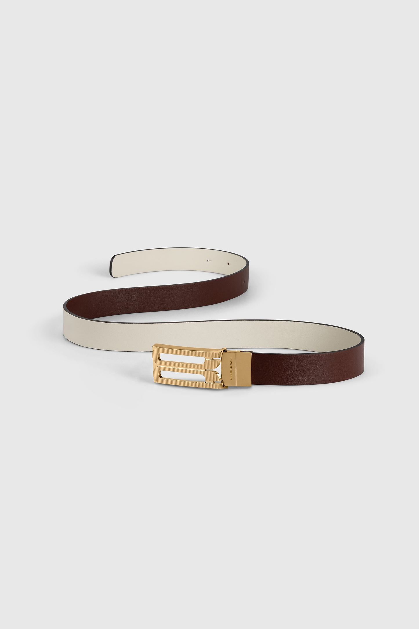 Dorian Guilloché Reversible Belt 25mm Brandy & Ivory Shiny Leather