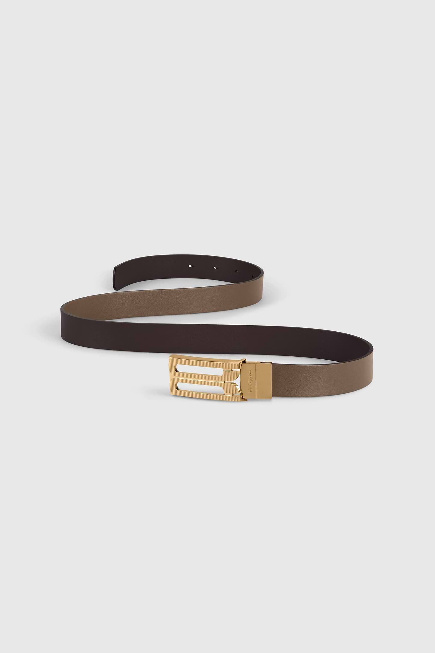 Dorian Guilloché Reversible Belt 25mm Dark Burgundy & Dove Grey Shiny Leather