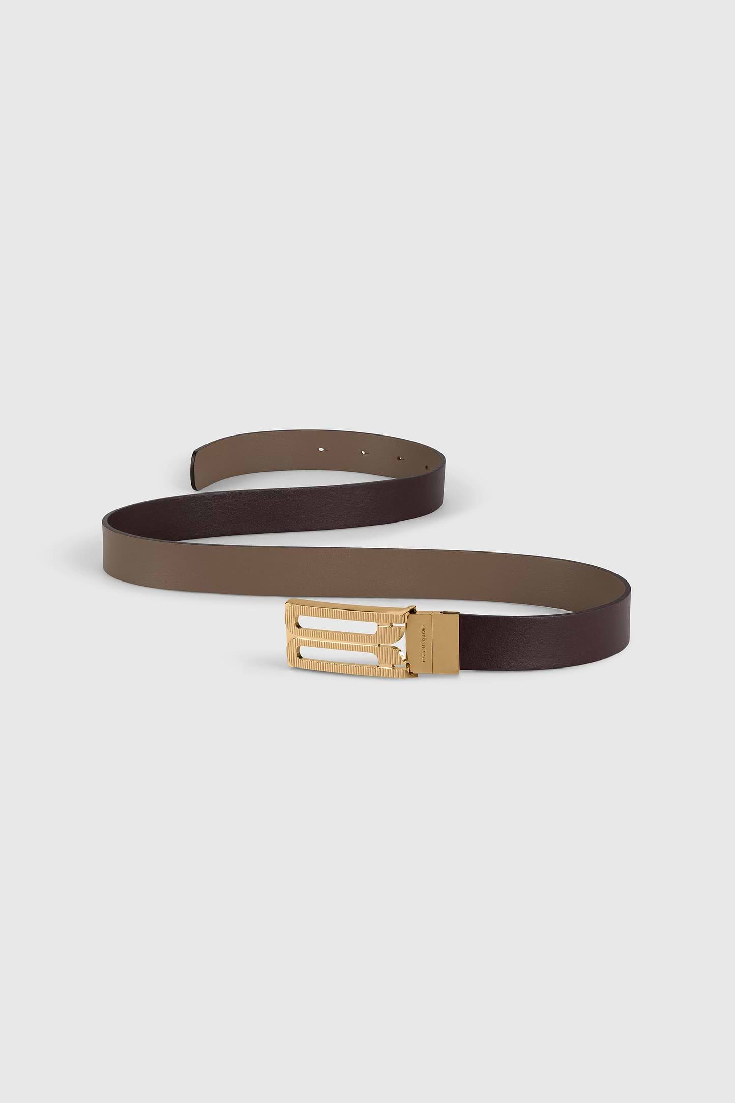 Dorian Guilloché Reversible Belt 25mm Dark Burgundy & Dove Grey Shiny Leather
