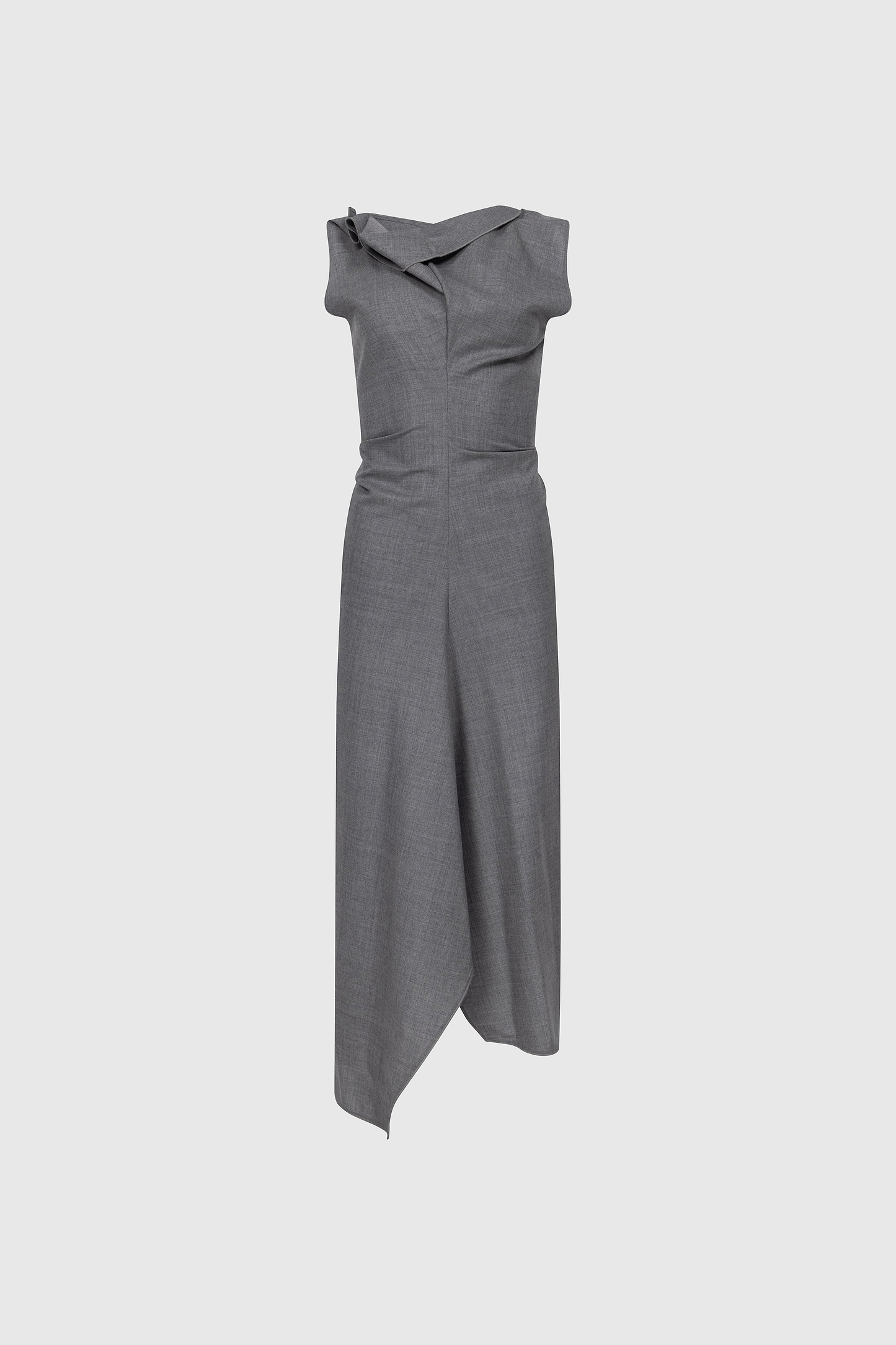 Draped Tailored Midi Dress In Light Grey Melange