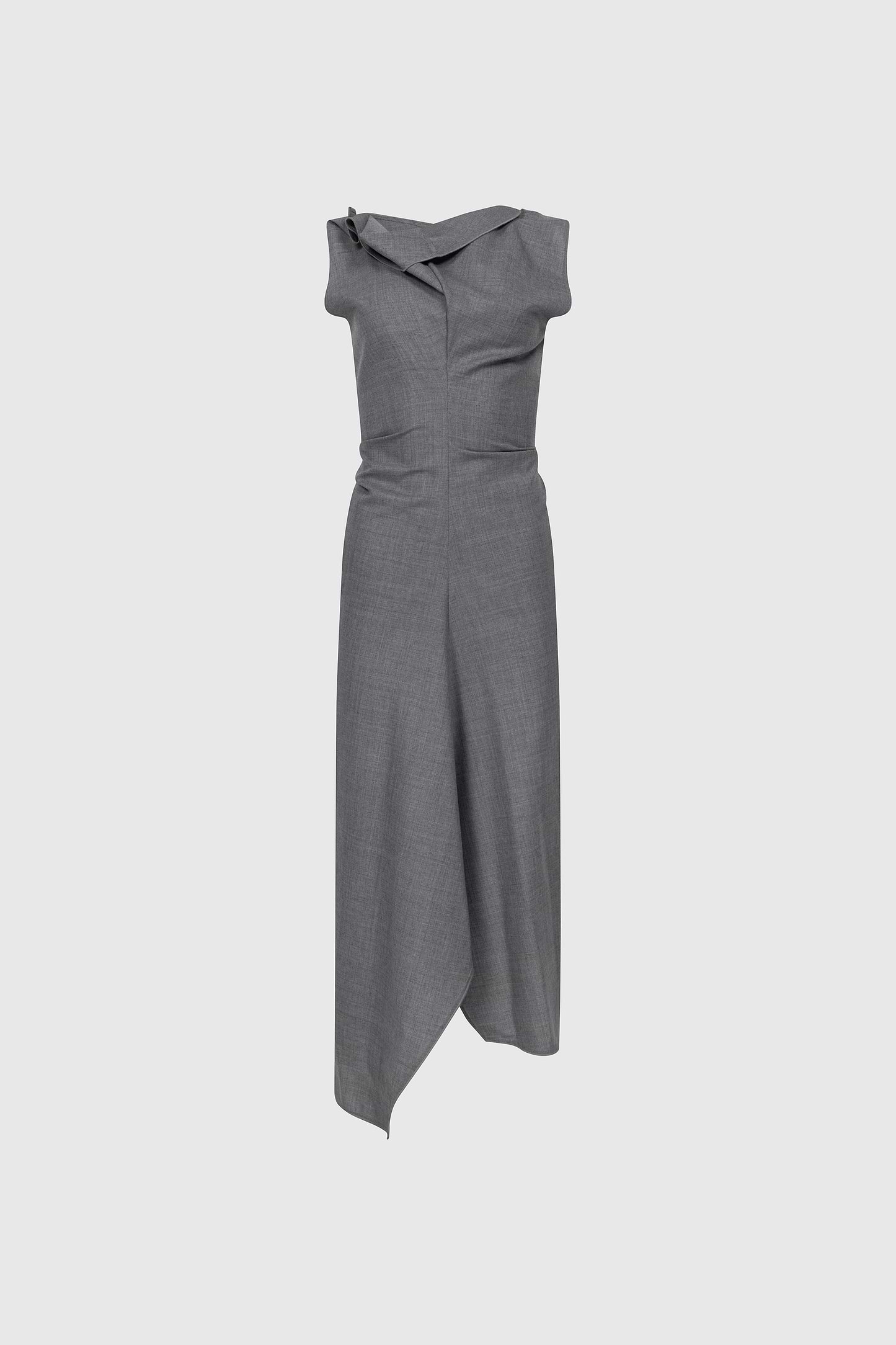 Draped Tailored Midi Dress In Light Grey Melange