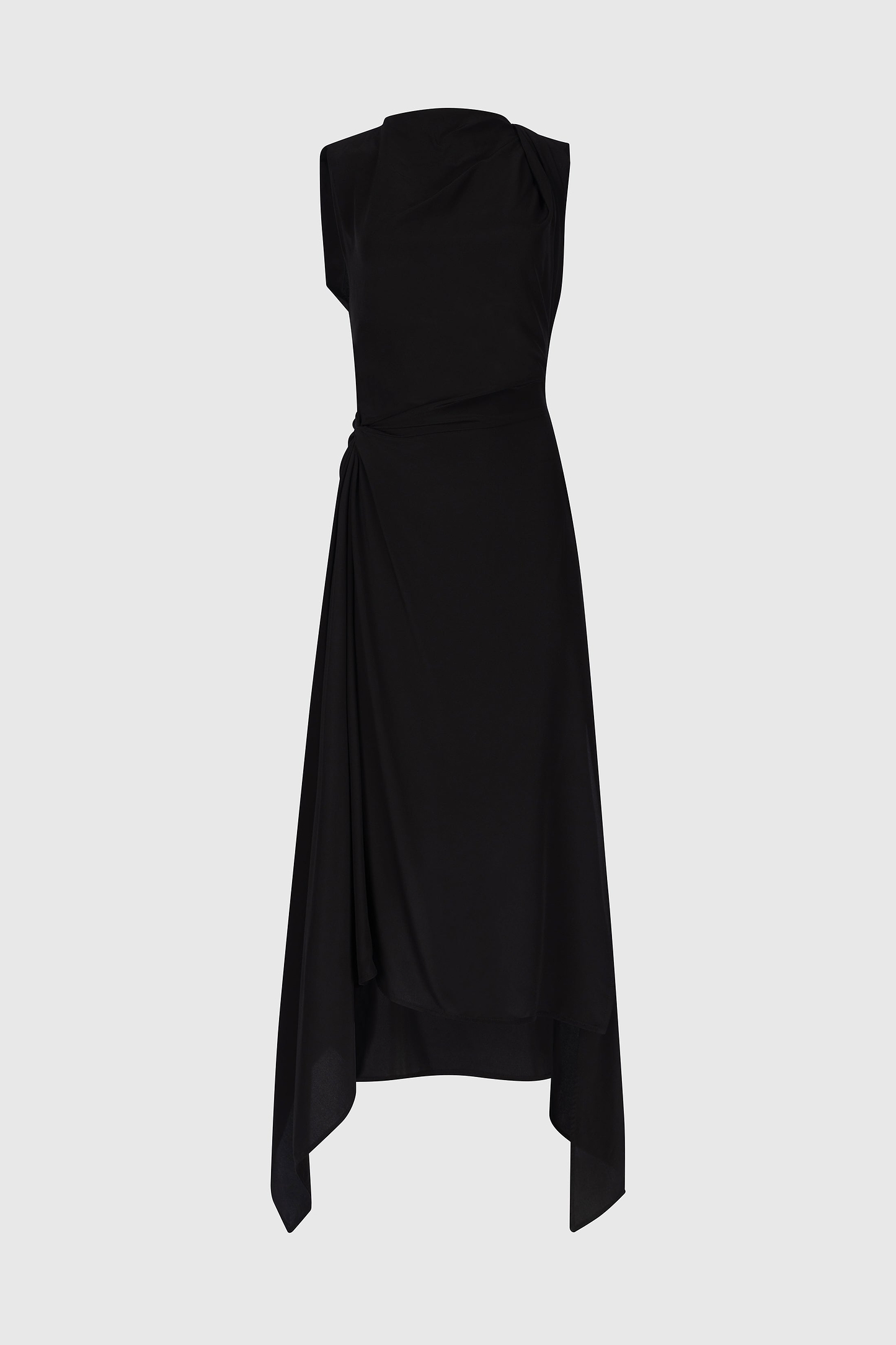 Sleeveless Draped Midi Dress In Black