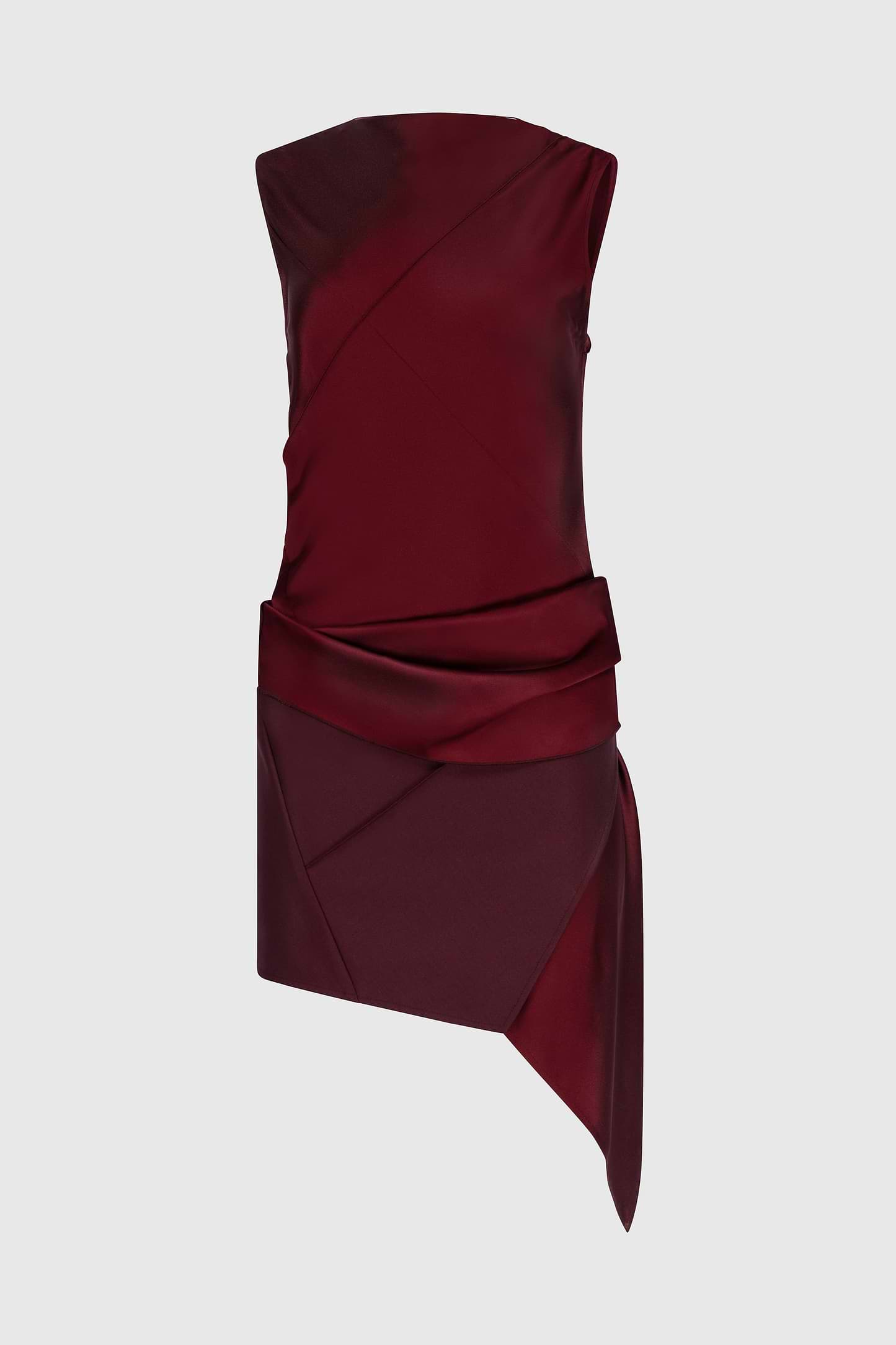 Folded Crease Mini Dress In Burgundy