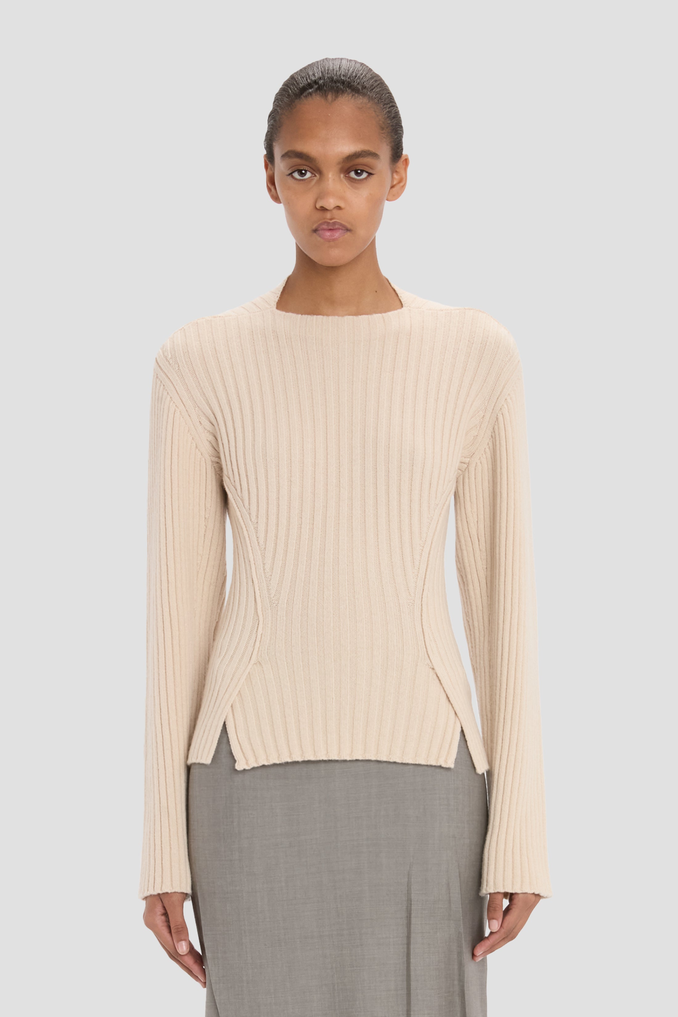 Ribbed Jumper In Beige
