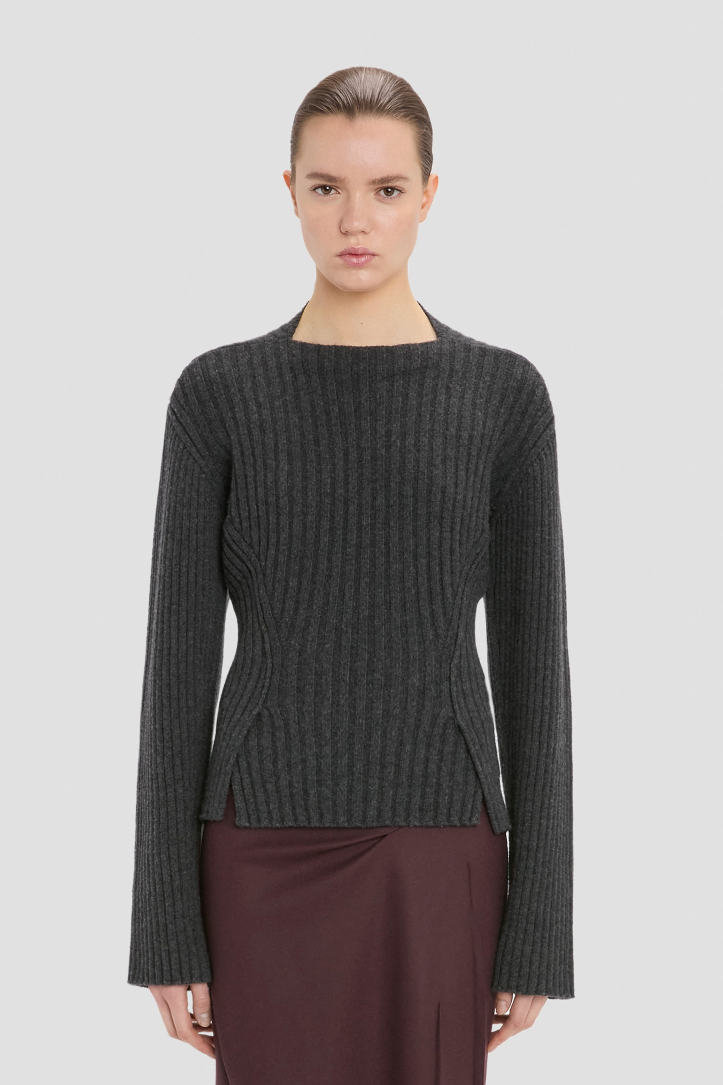 Ribbed Jumper In Grey Melange
