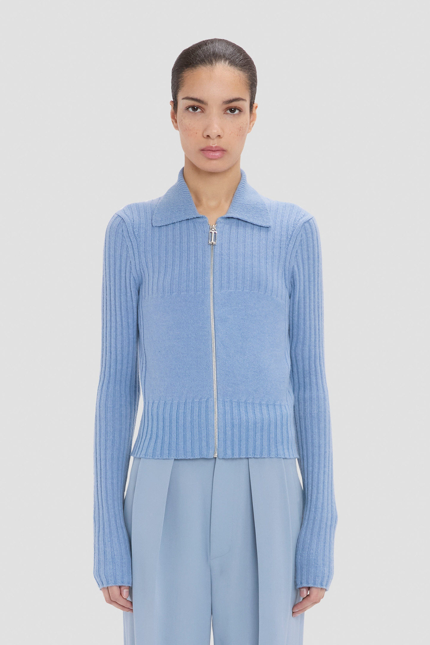 Zip Jumper In Blue Melange