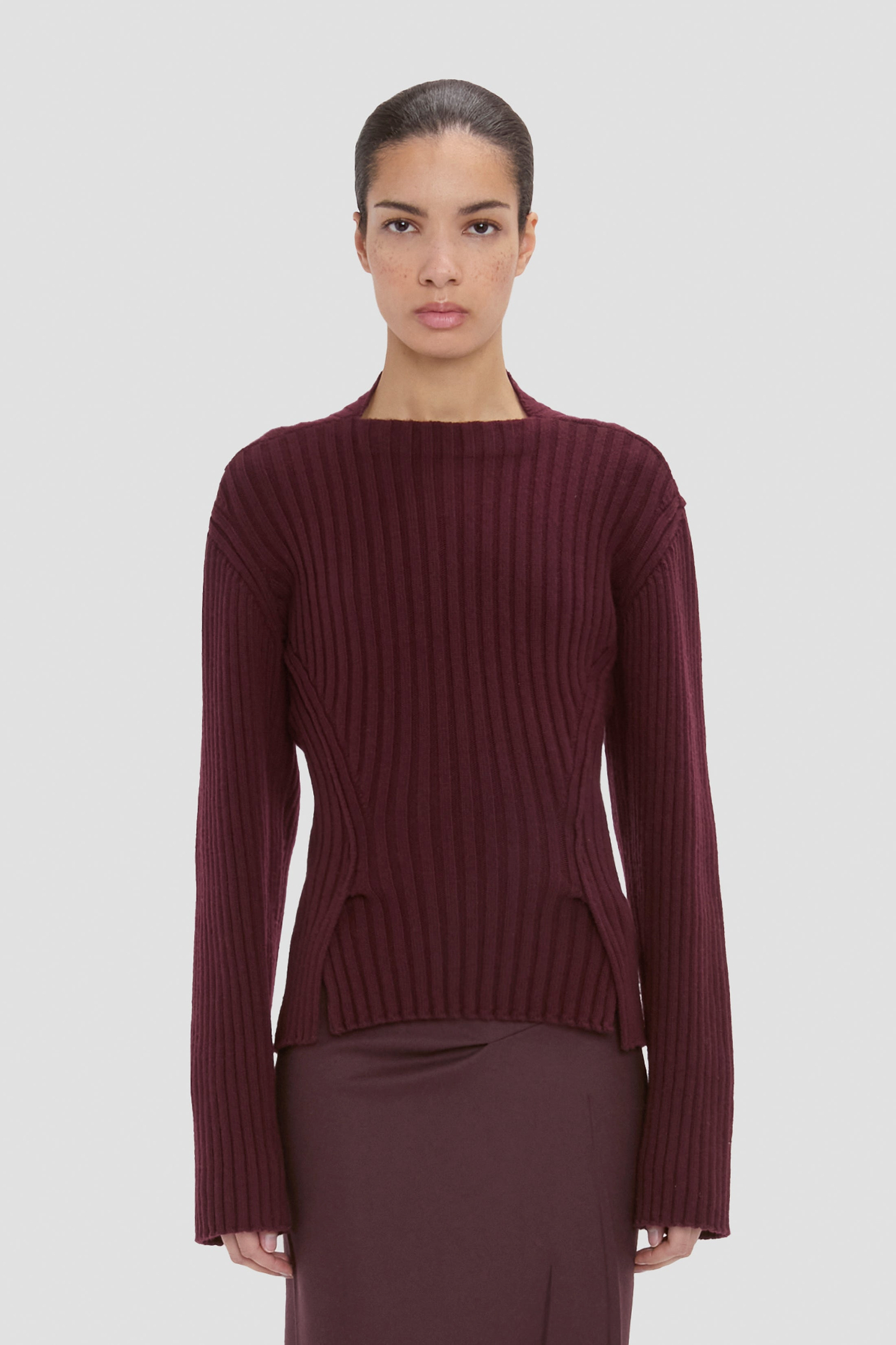 Ribbed Jumper In Dark Burgundy