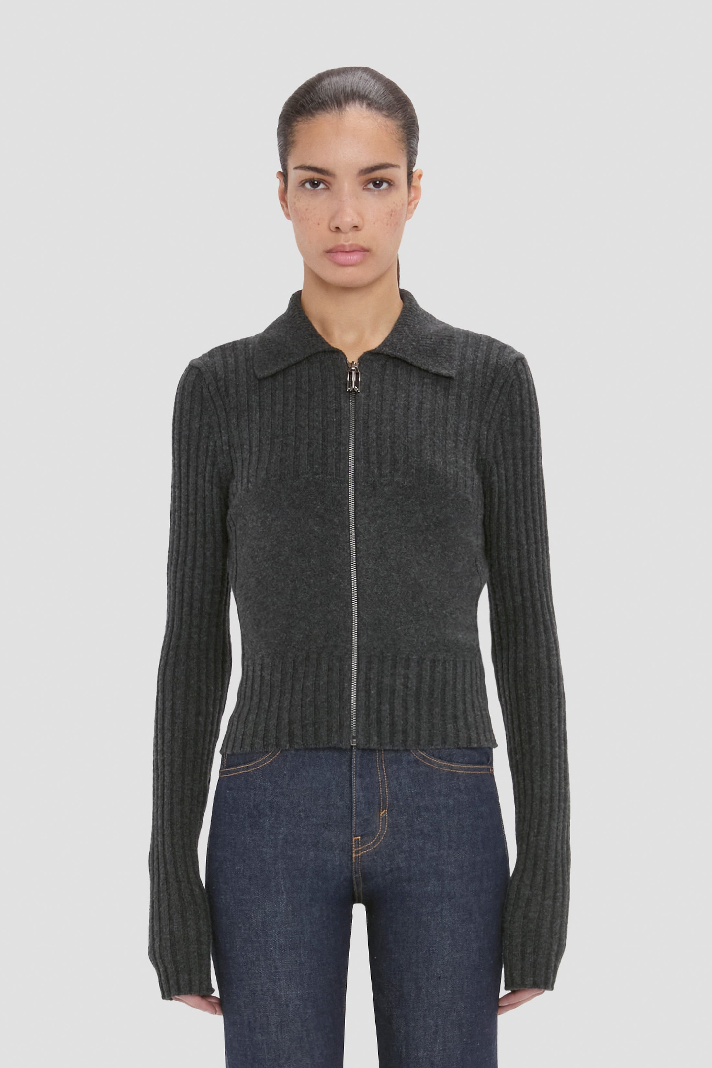 Zip Jumper In Grey Melange