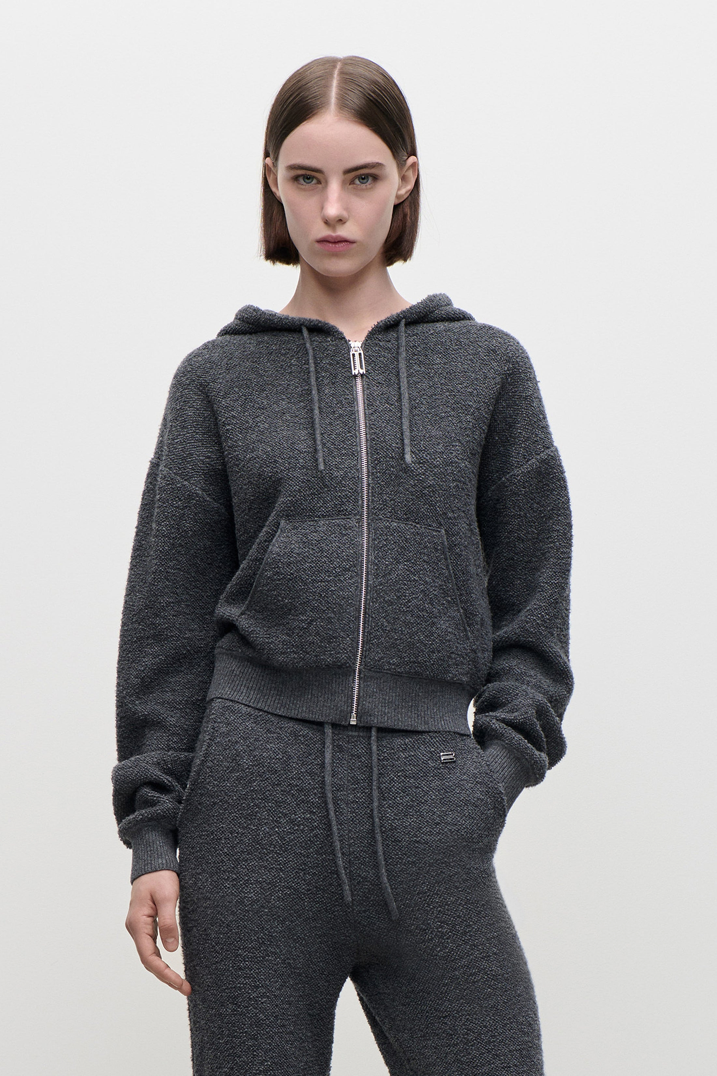 Isla Zipped Hoodie In Dark Grey