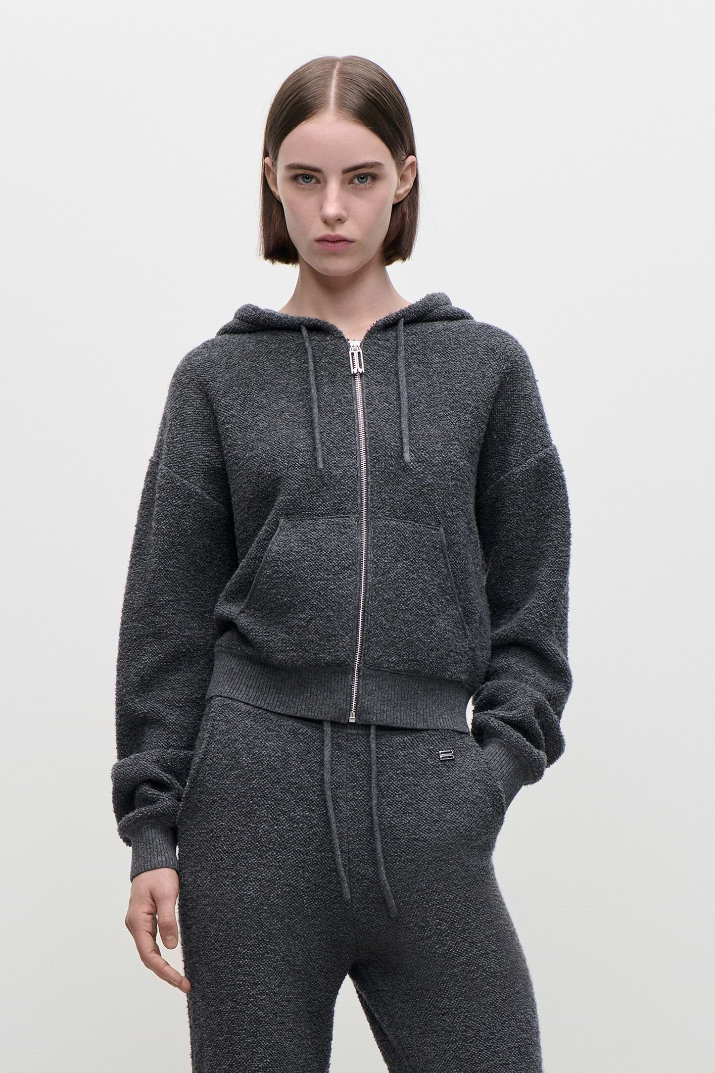 Isla Zipped Hoodie In Dark Grey