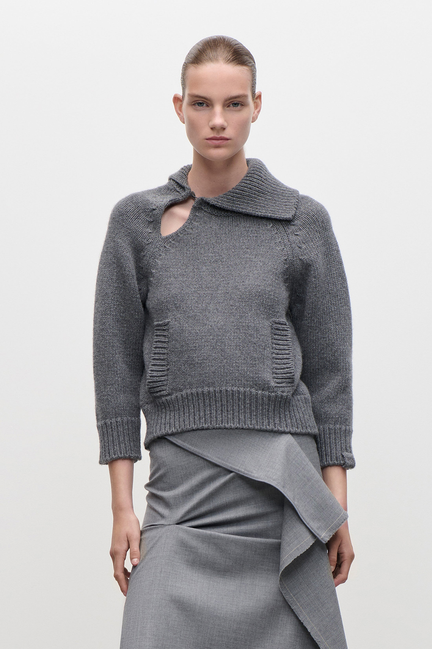 Asymmetric Collar Jumper In Dark Grey