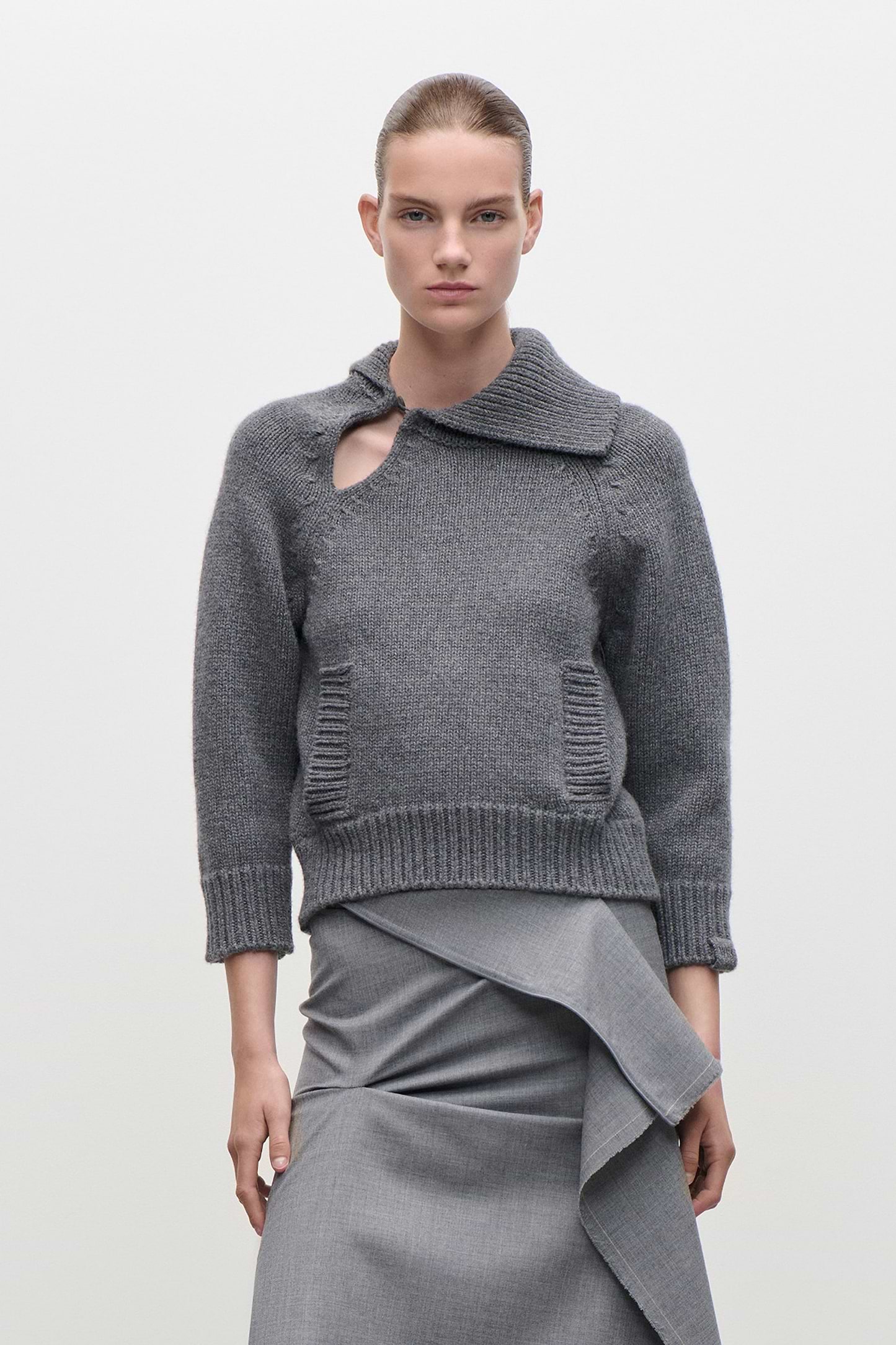 Asymmetric Collar Jumper In Dark Grey