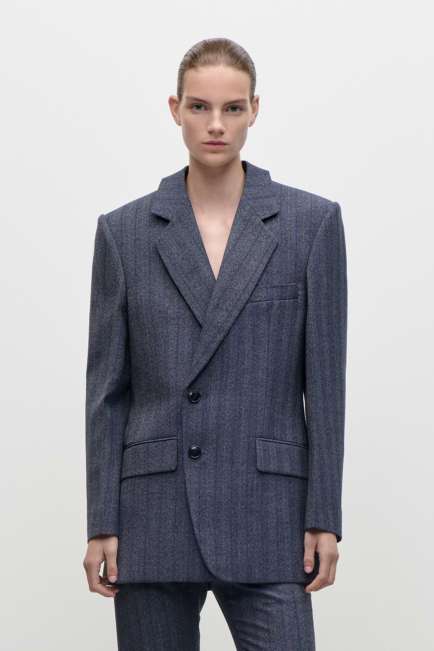 Split Collar Jacket In Blue Melange