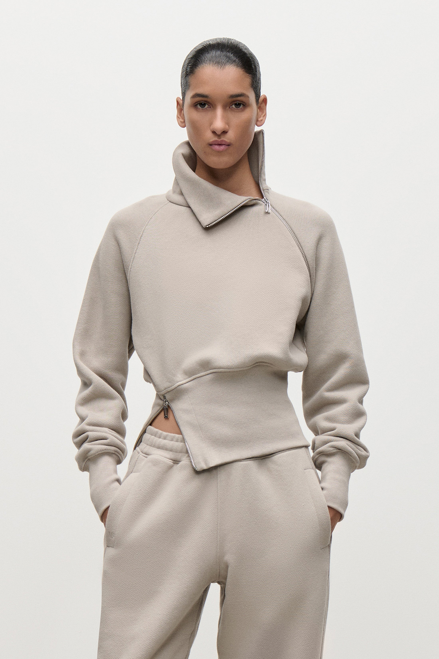 Zip Detail Sweatshirt In Light Grey