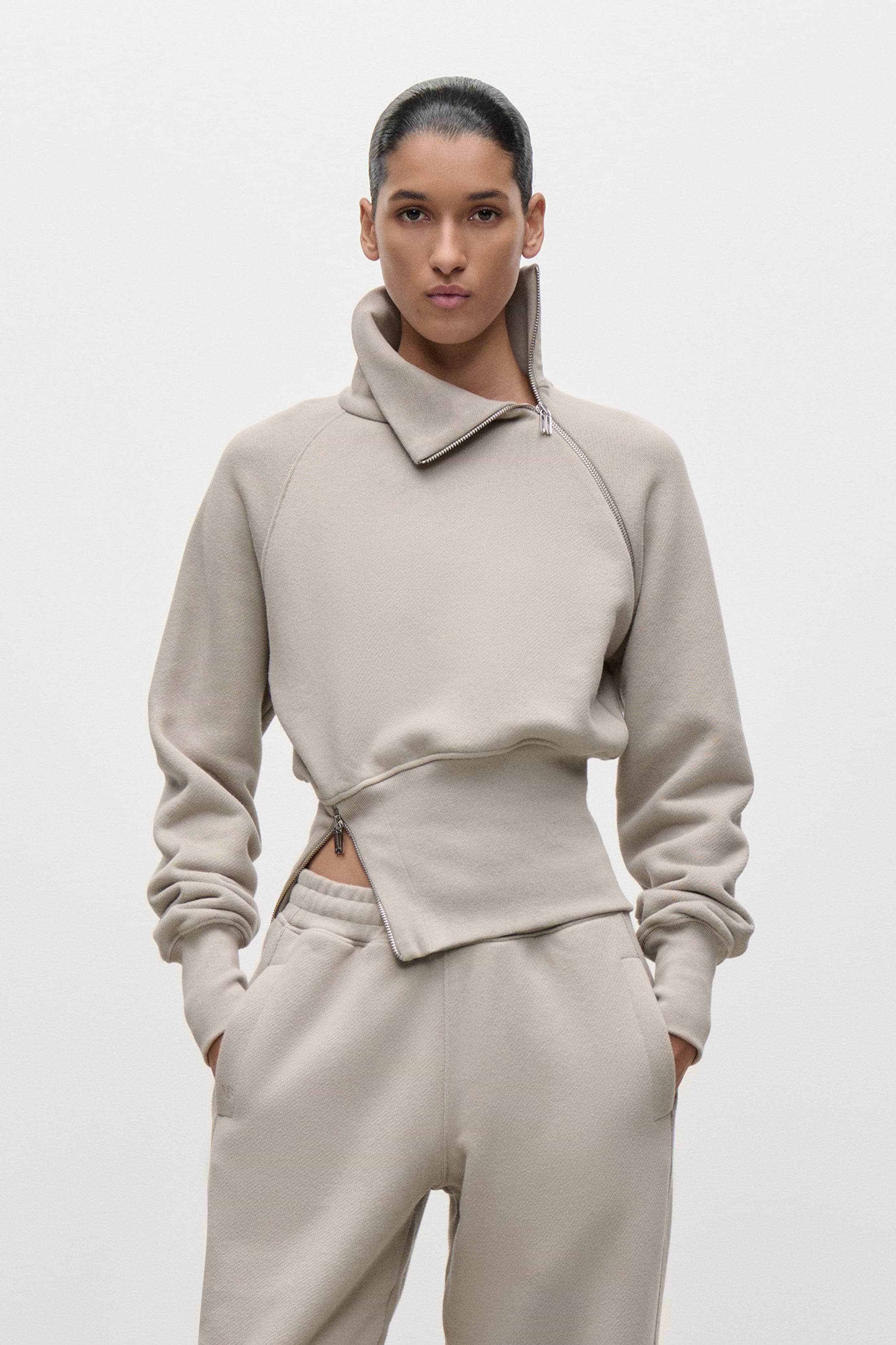 Zip Detail Sweatshirt In Light Grey