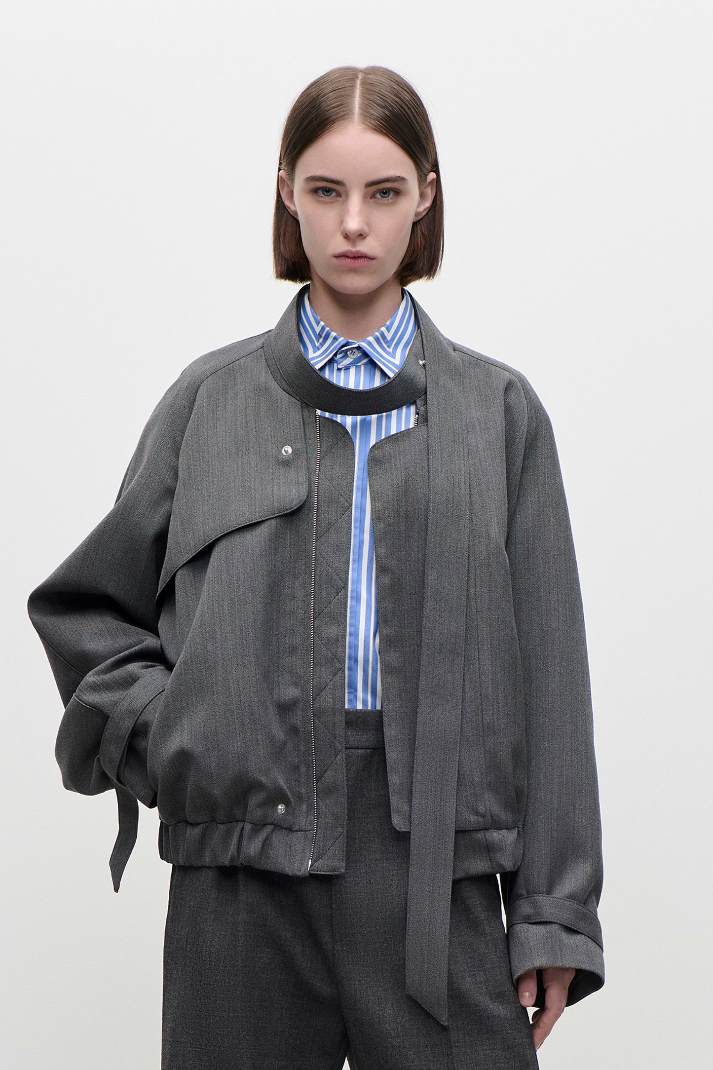 Scarf Bomber Jacket In Dark Grey