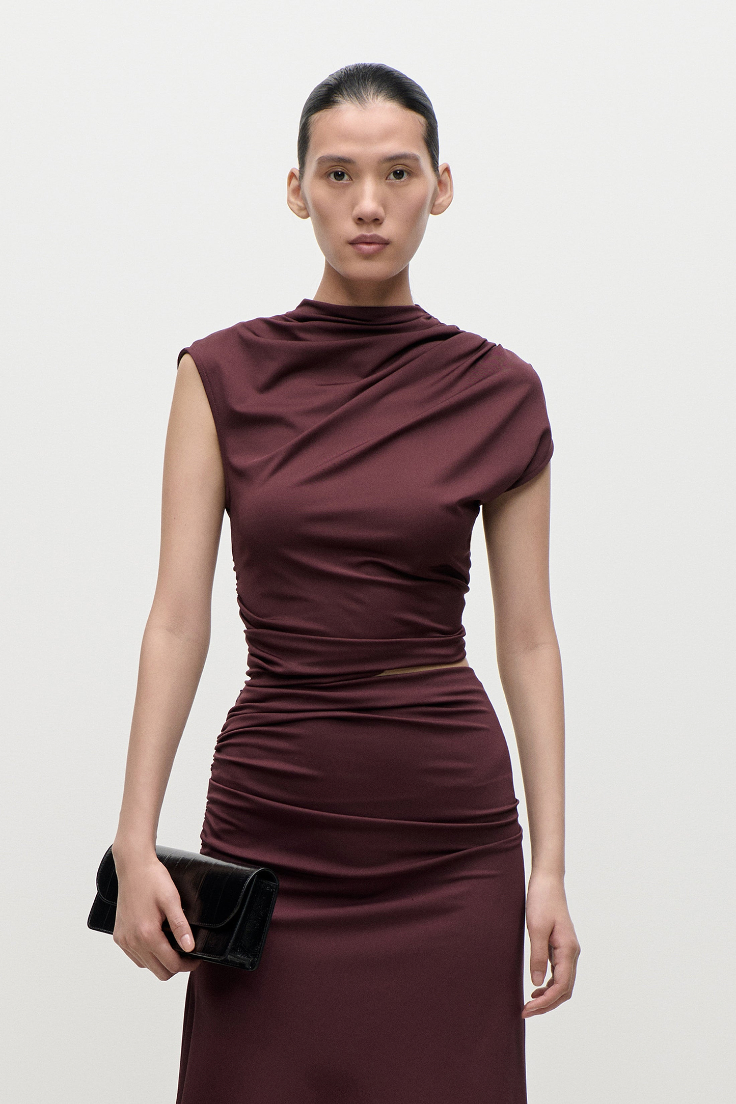 Gathered Top In Burgundy