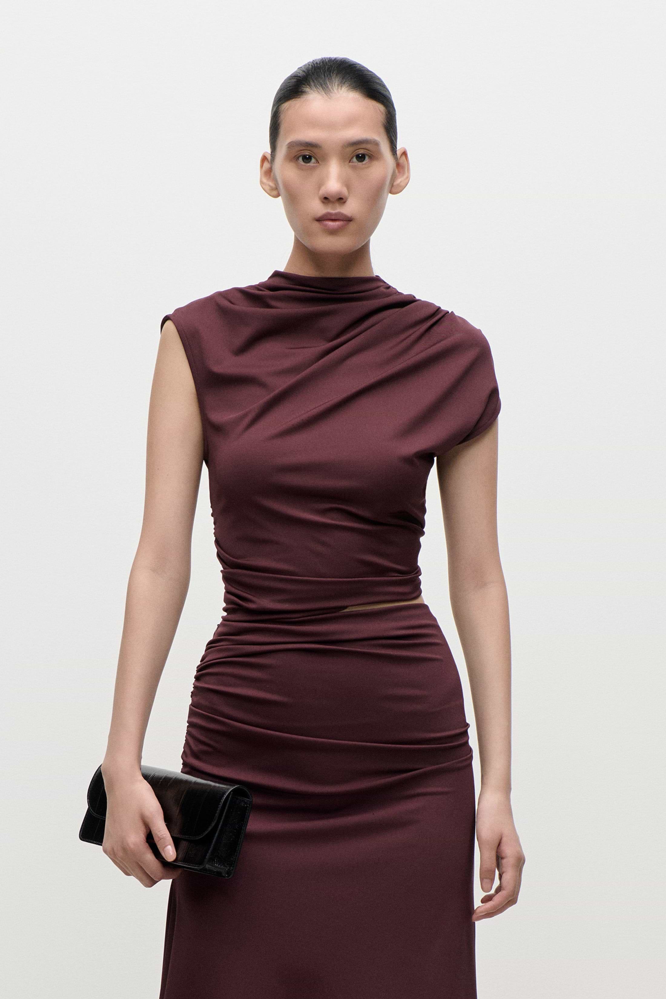 Gathered Top In Burgundy