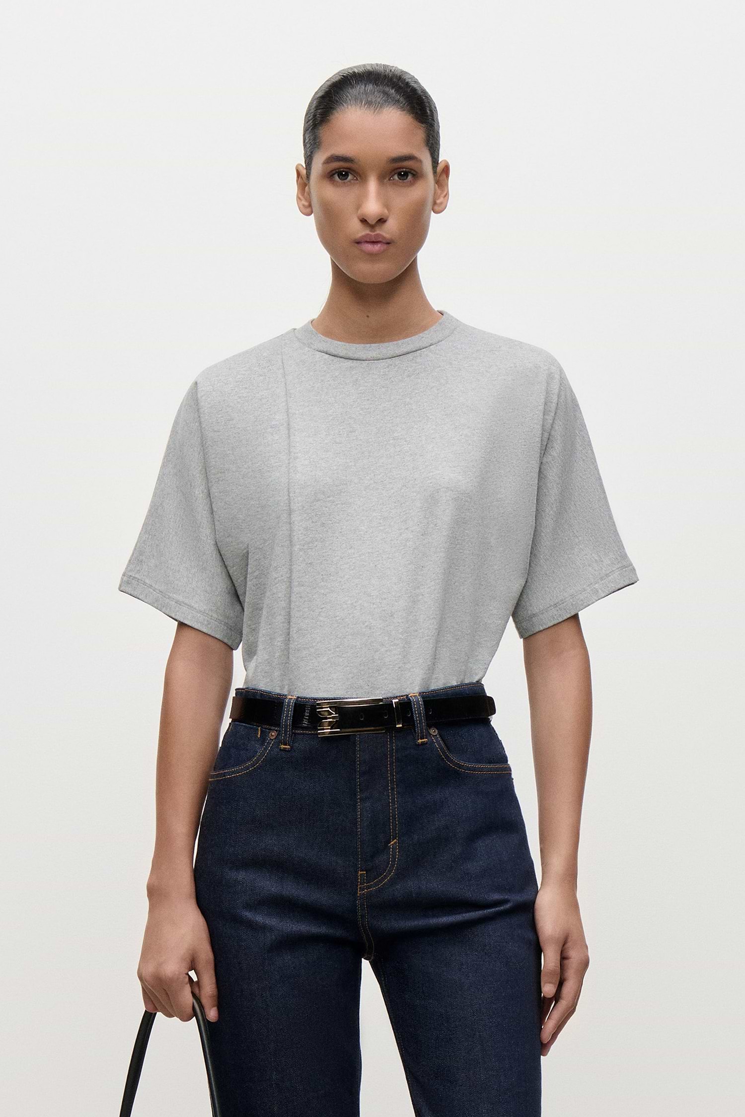 Pleated T-Shirt In Grey Melange