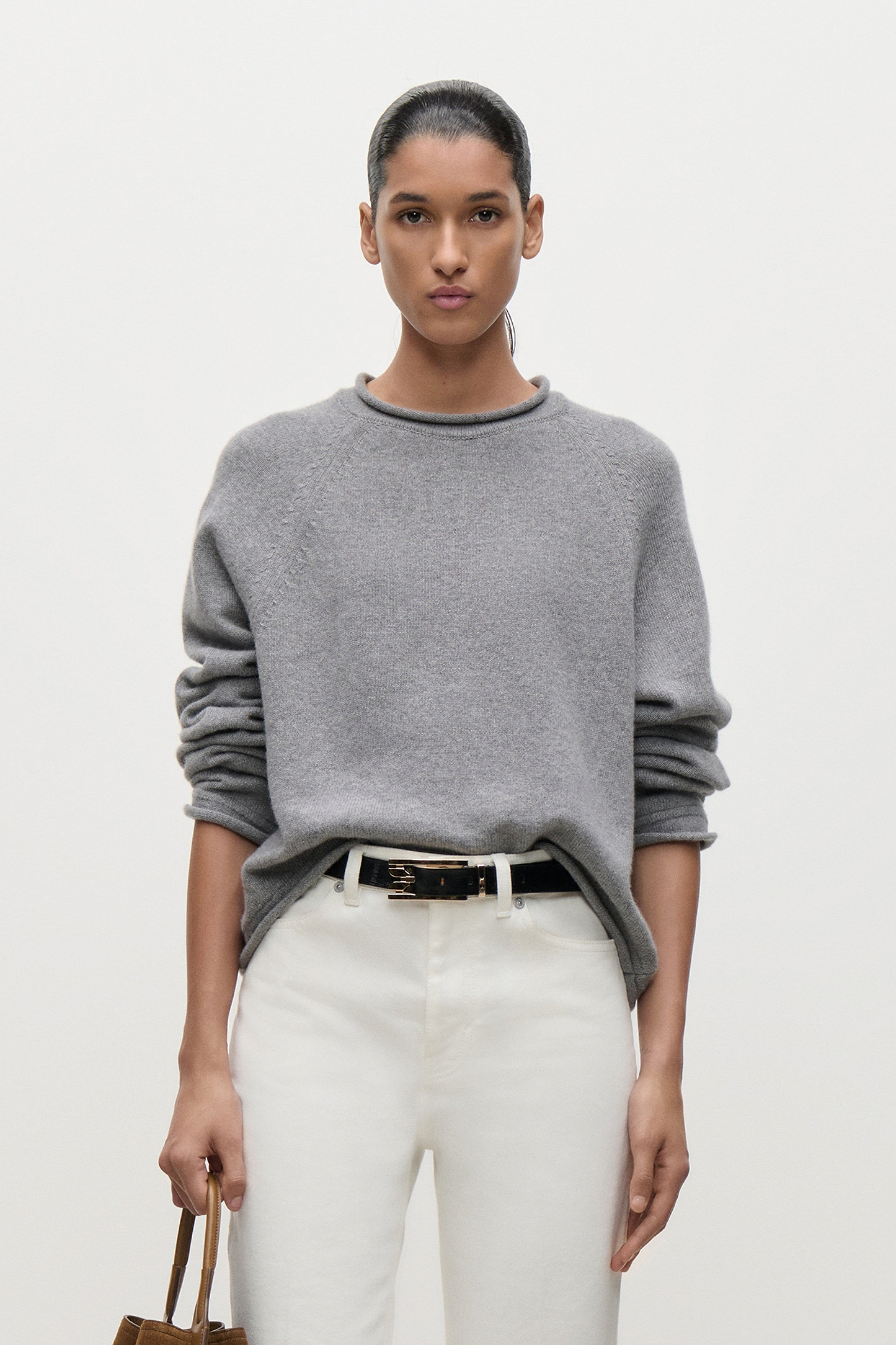 Crew neck Jumper In Grey Melange