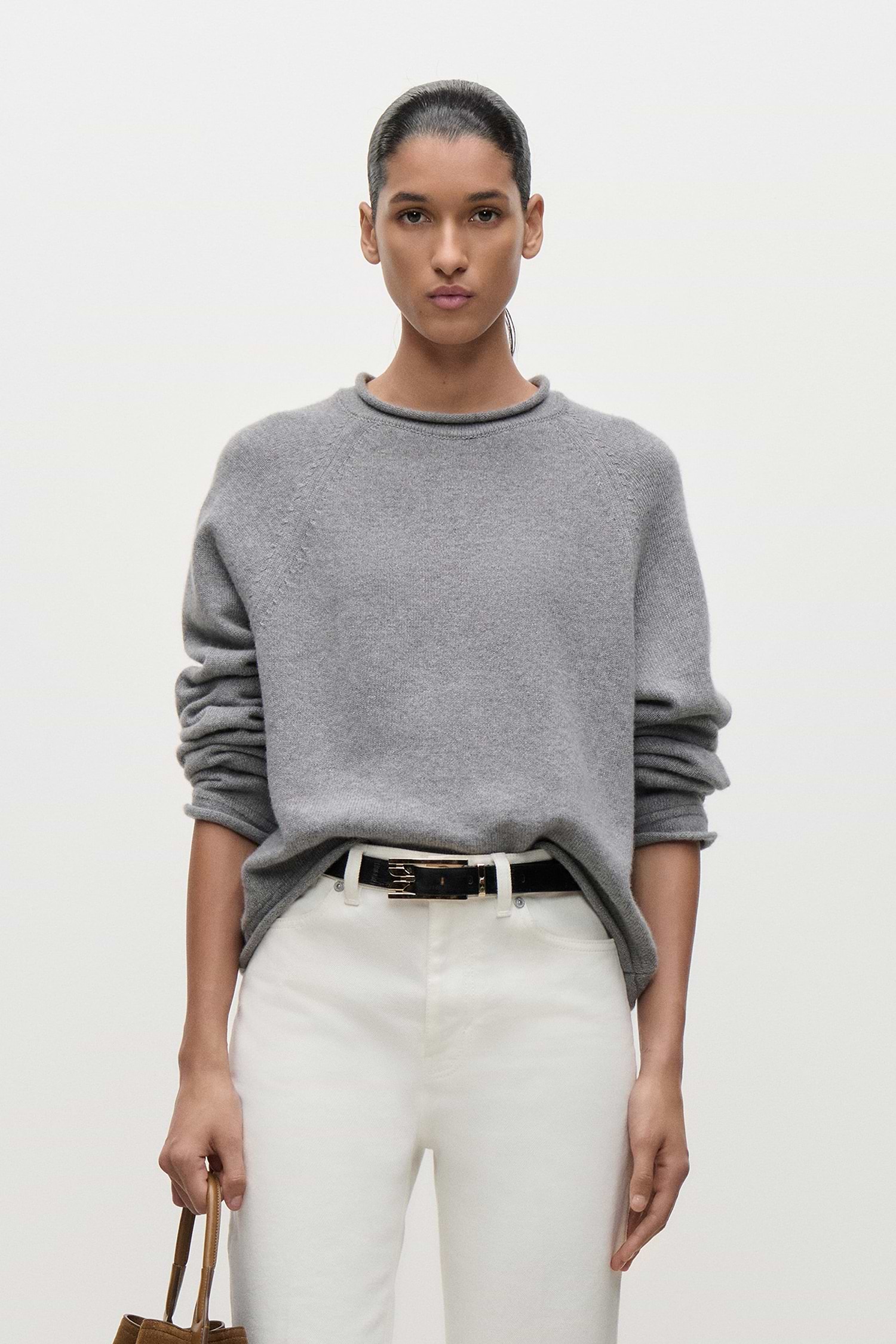 Crew neck Jumper In Grey Melange