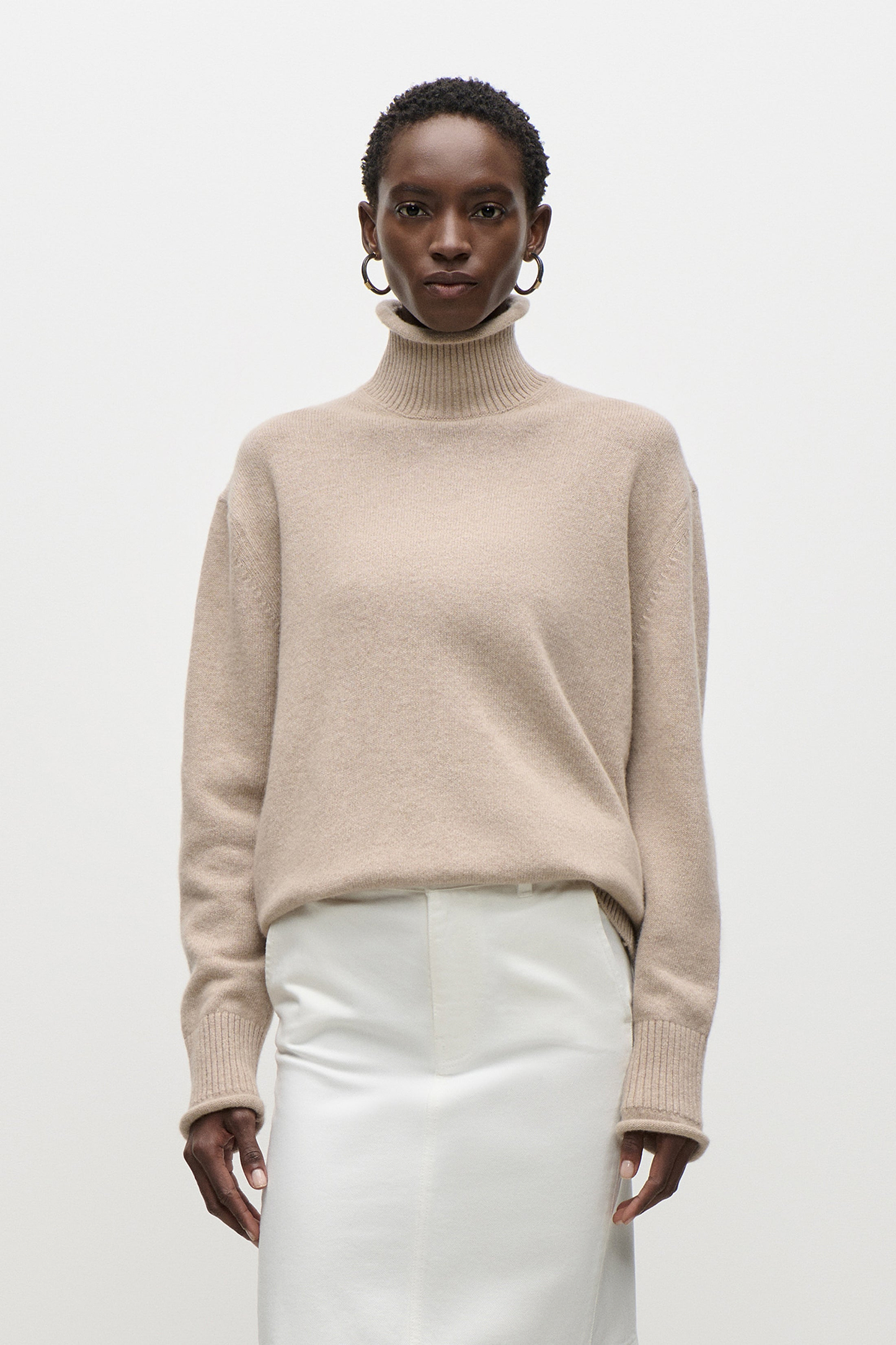 High Neck Jumper In Beige Melange