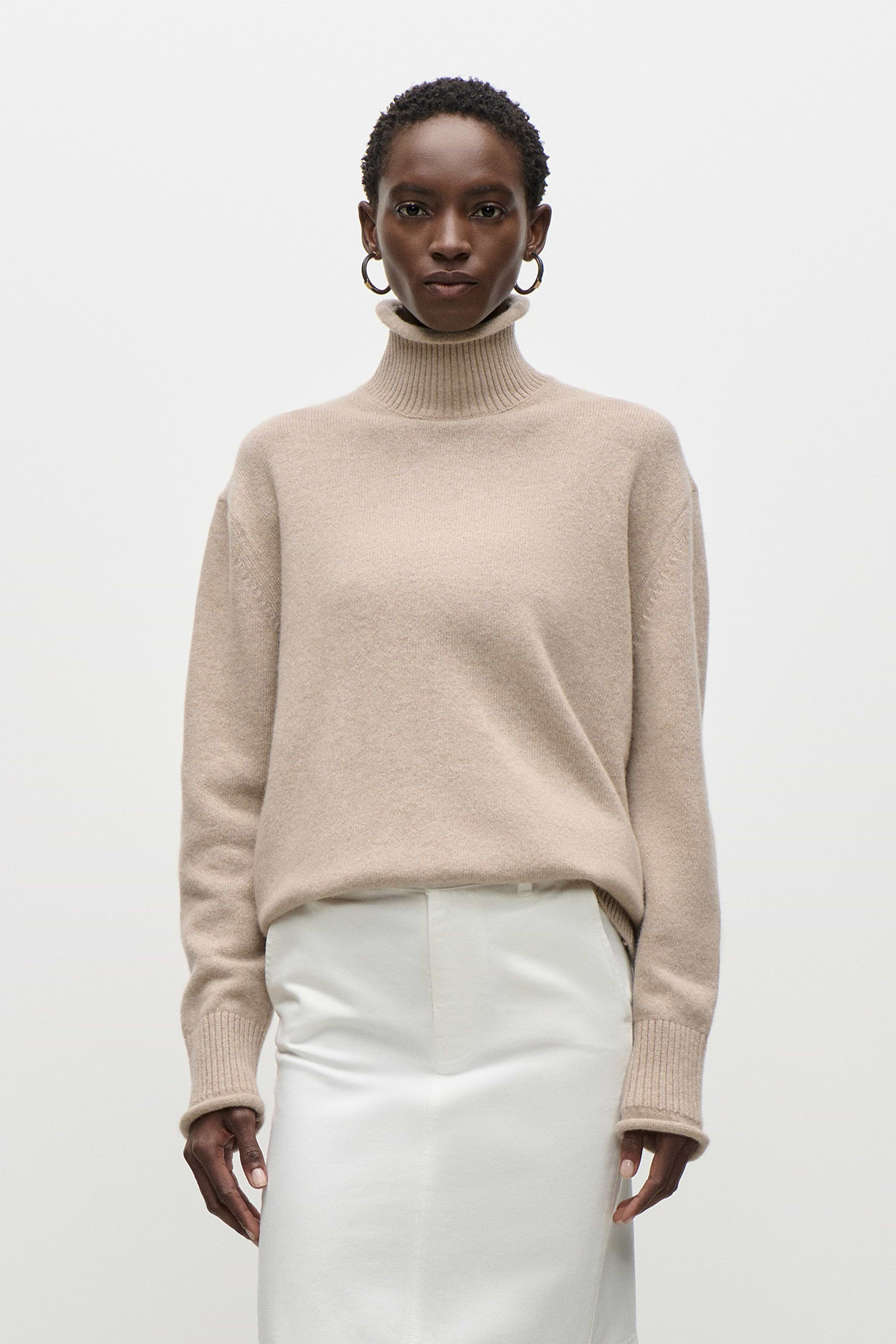 High Neck Jumper In Beige Melange