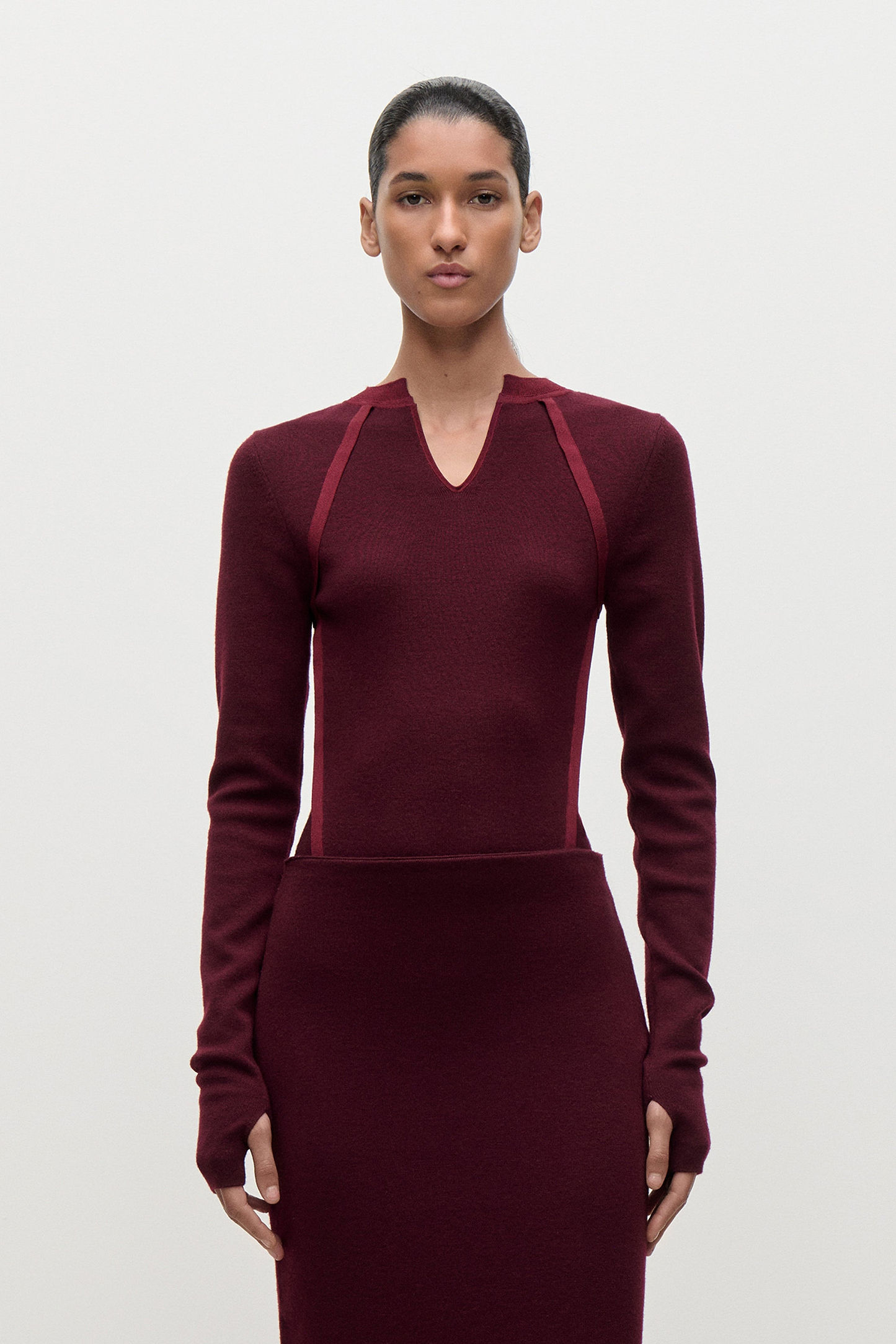 V-Neck Top In Burgundy