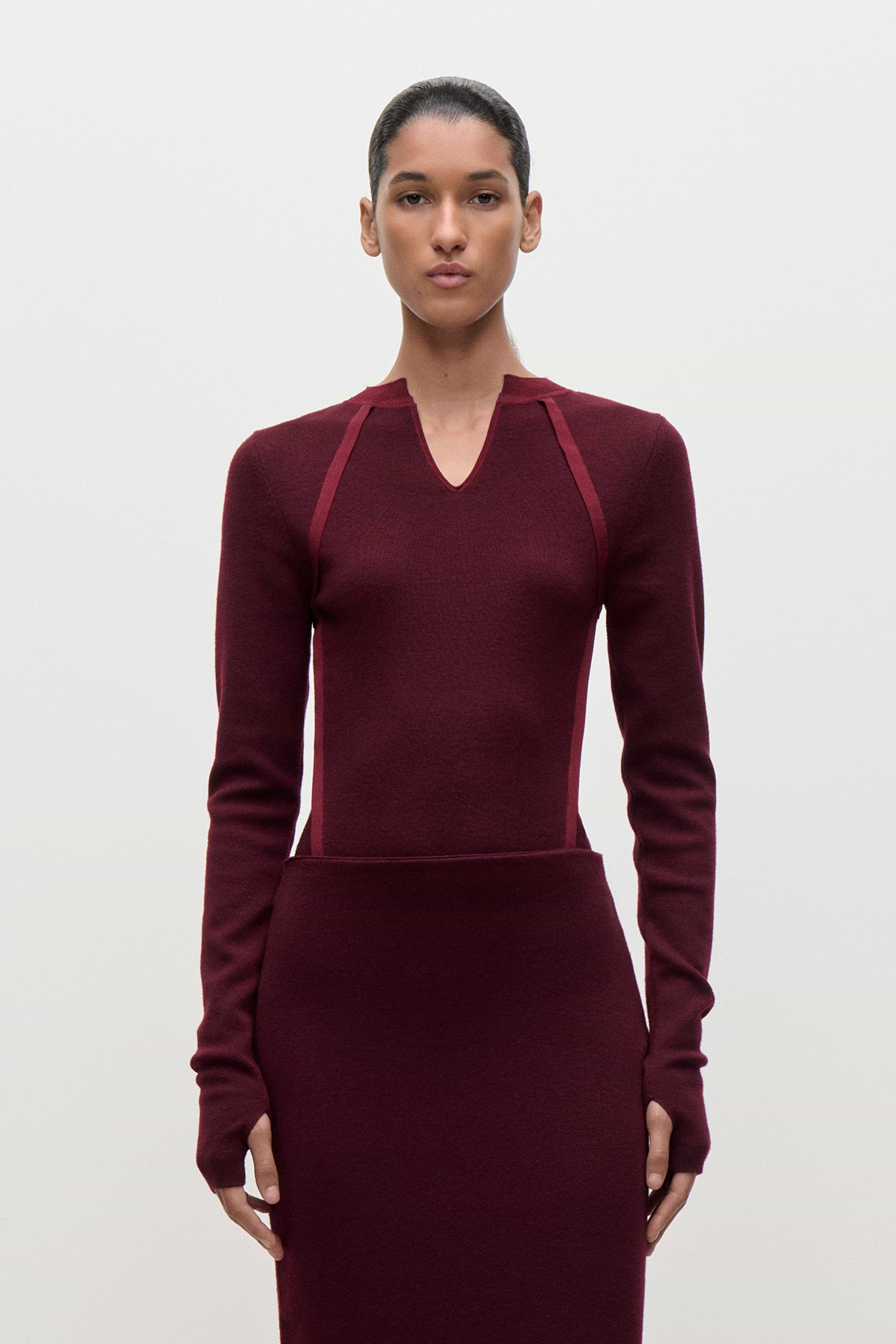 V-Neck Top In Burgundy