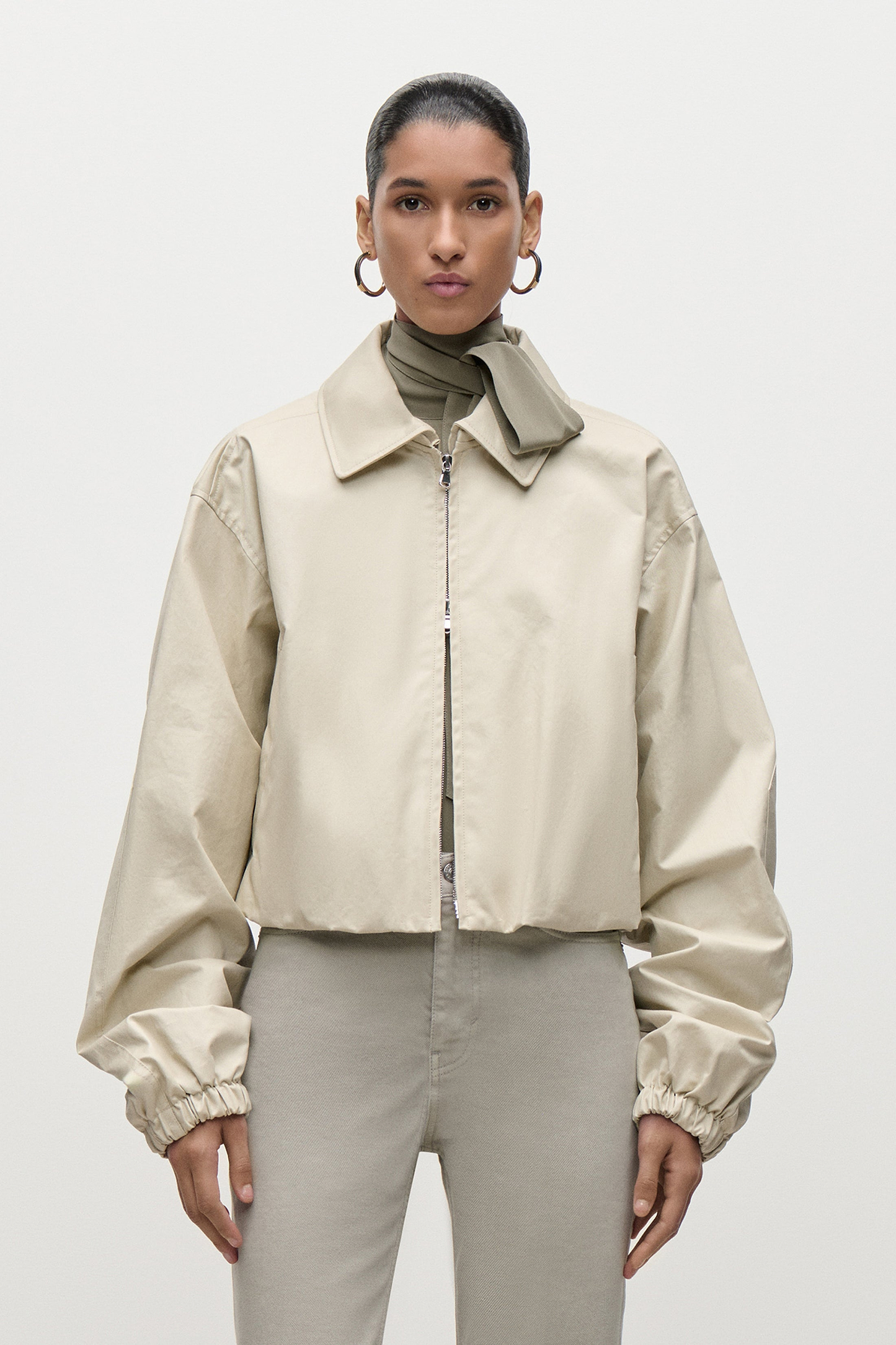 Panelled Bomber Jacket In Light Beige