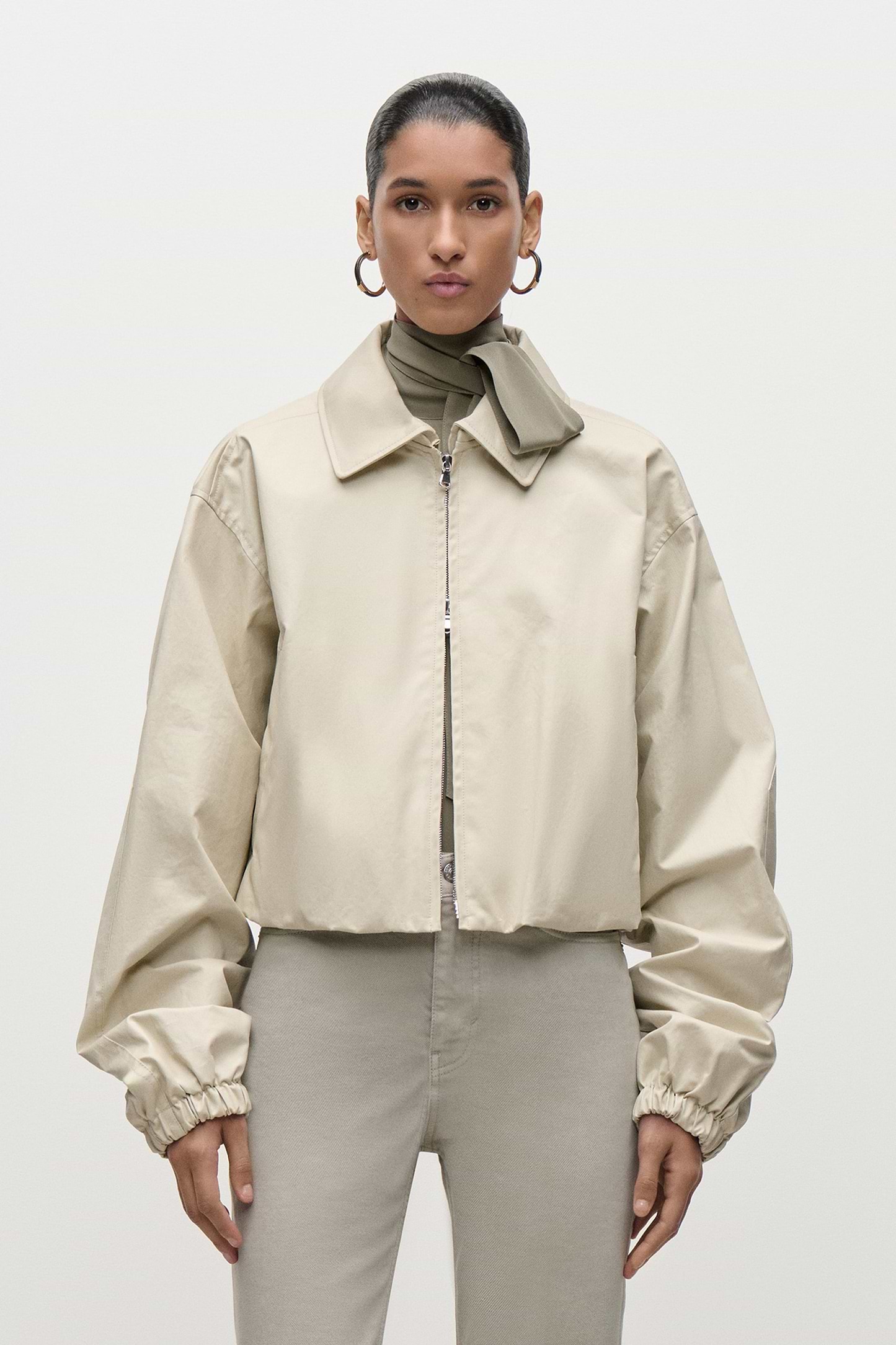 Panelled Bomber Jacket In Light Beige
