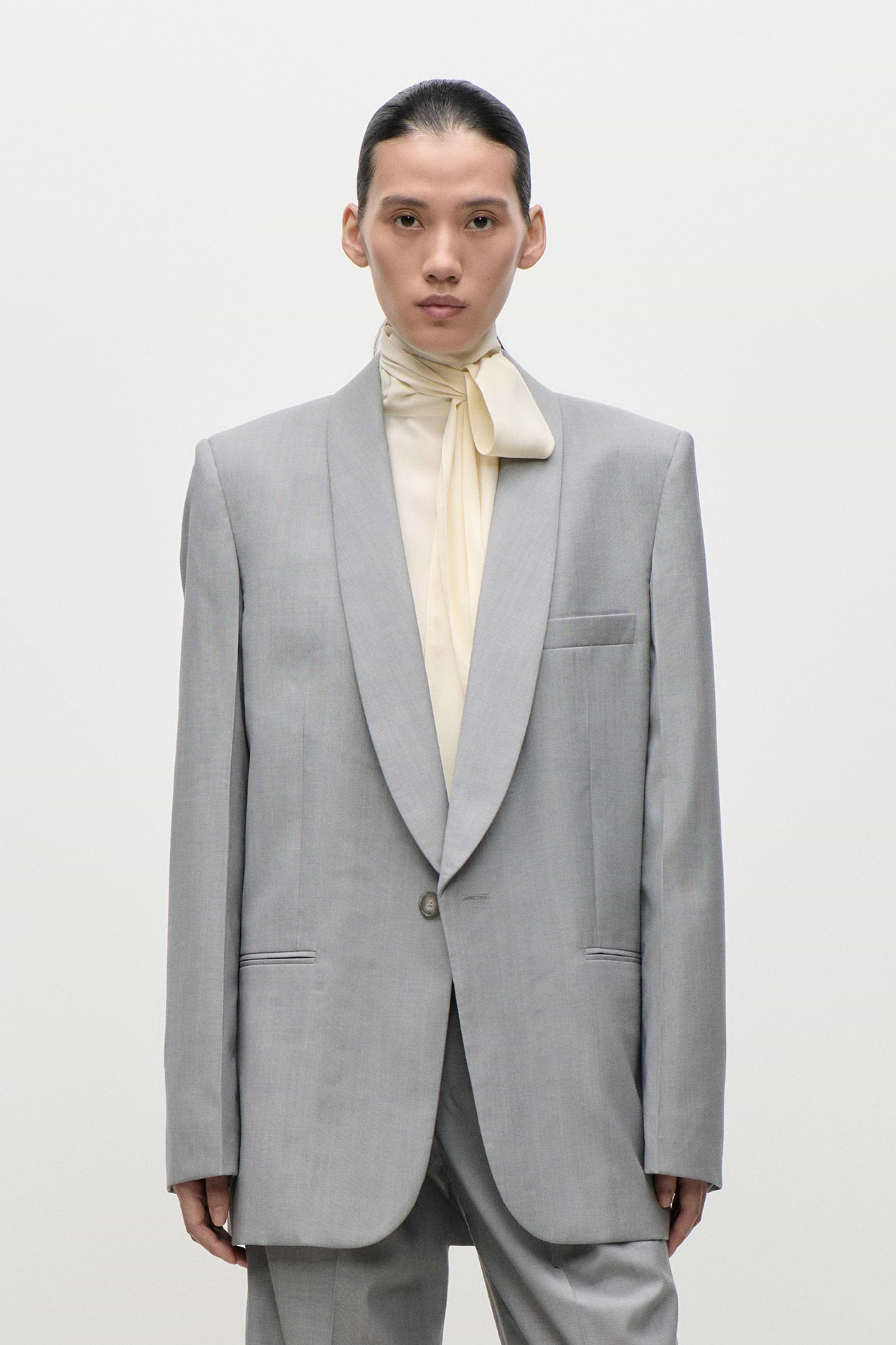 Shawl Collar Jacket In Light Grey
