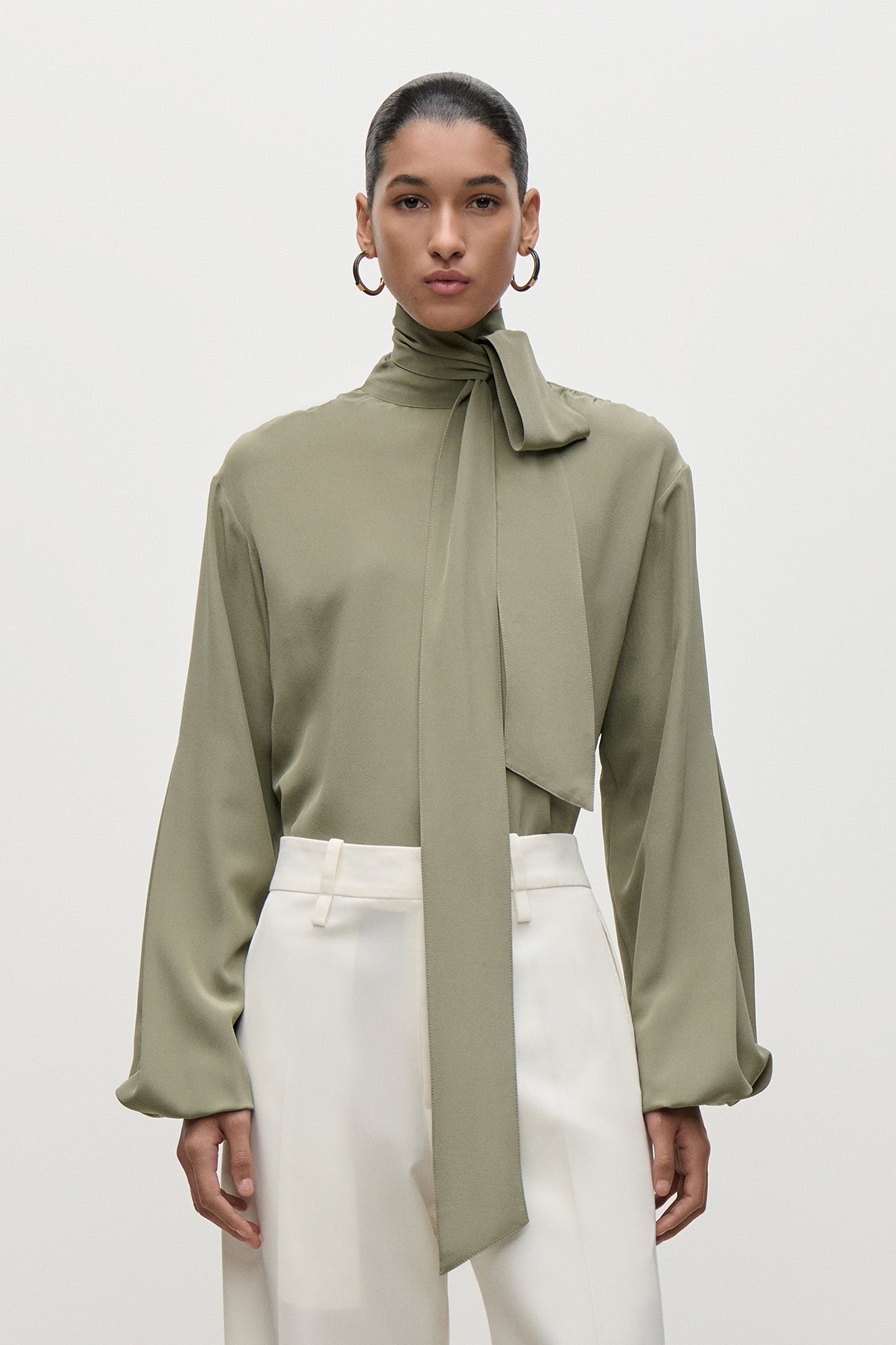 Scarf Cut-Out Blouse In Green