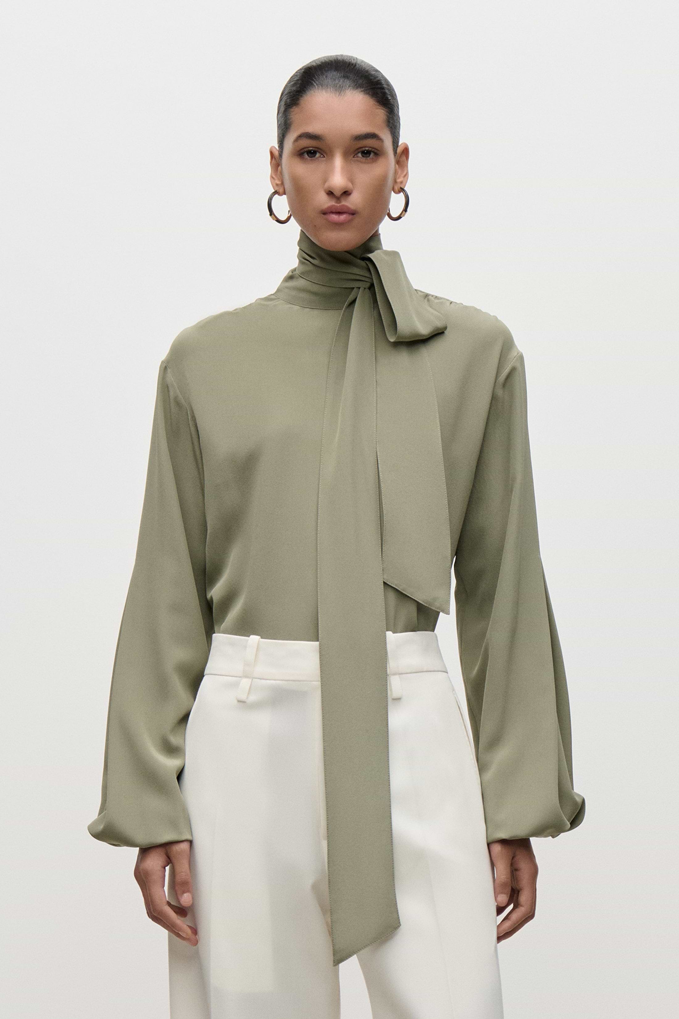 Scarf Cut-Out Blouse In Green