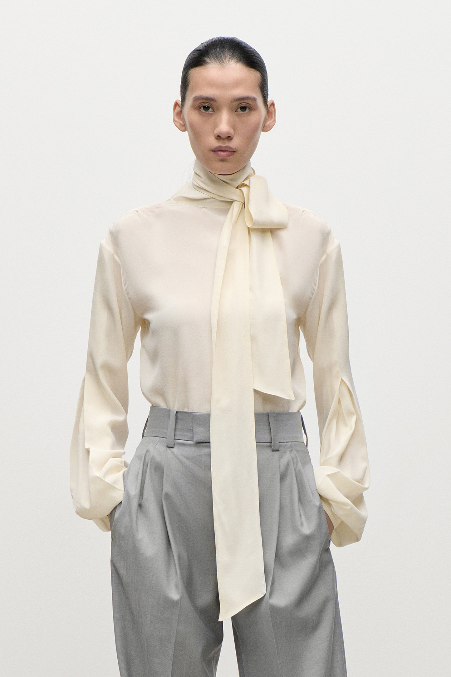 Scarf Cut-Out Blouse In Ivory