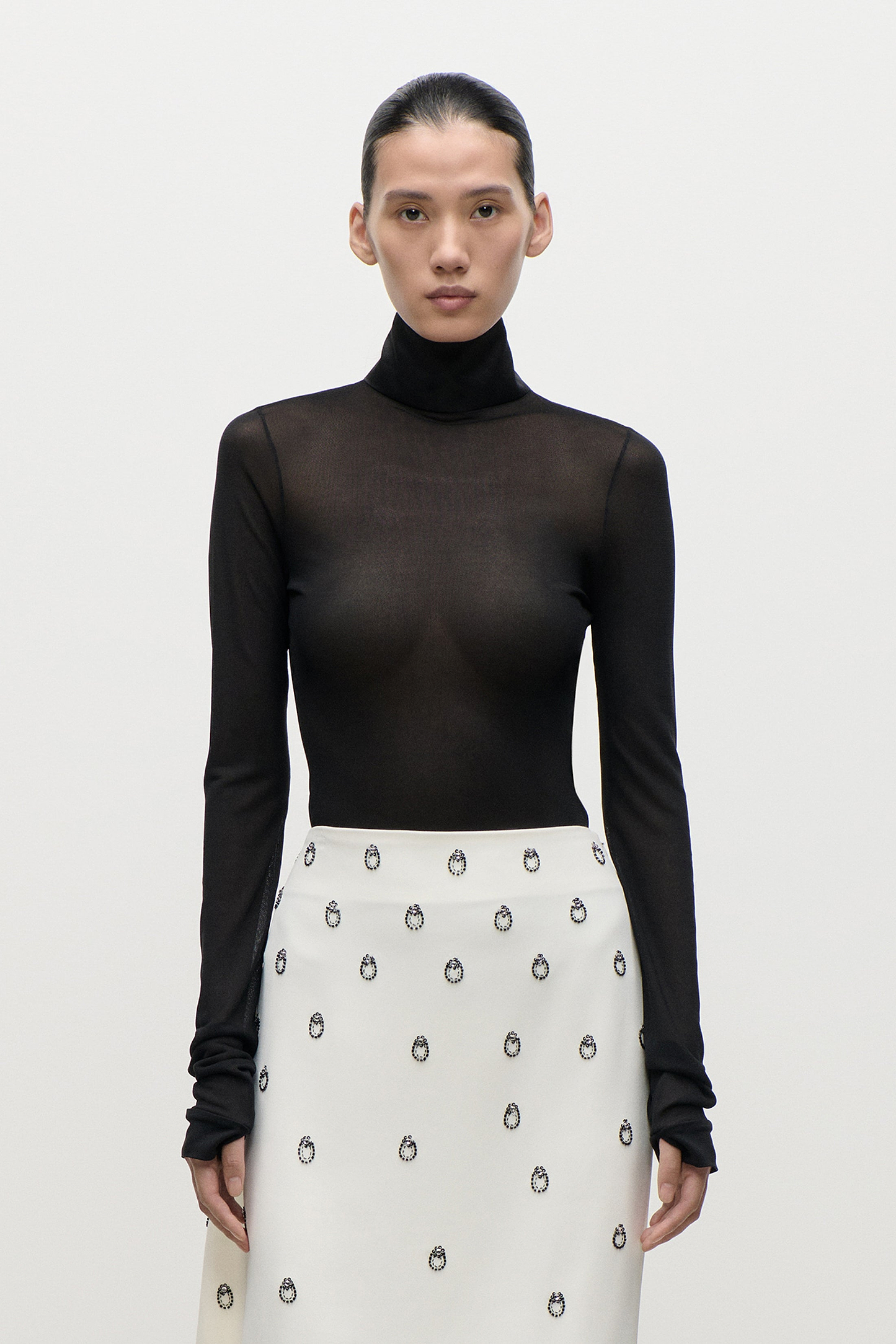 Long Sleeve Sheer Top In Black