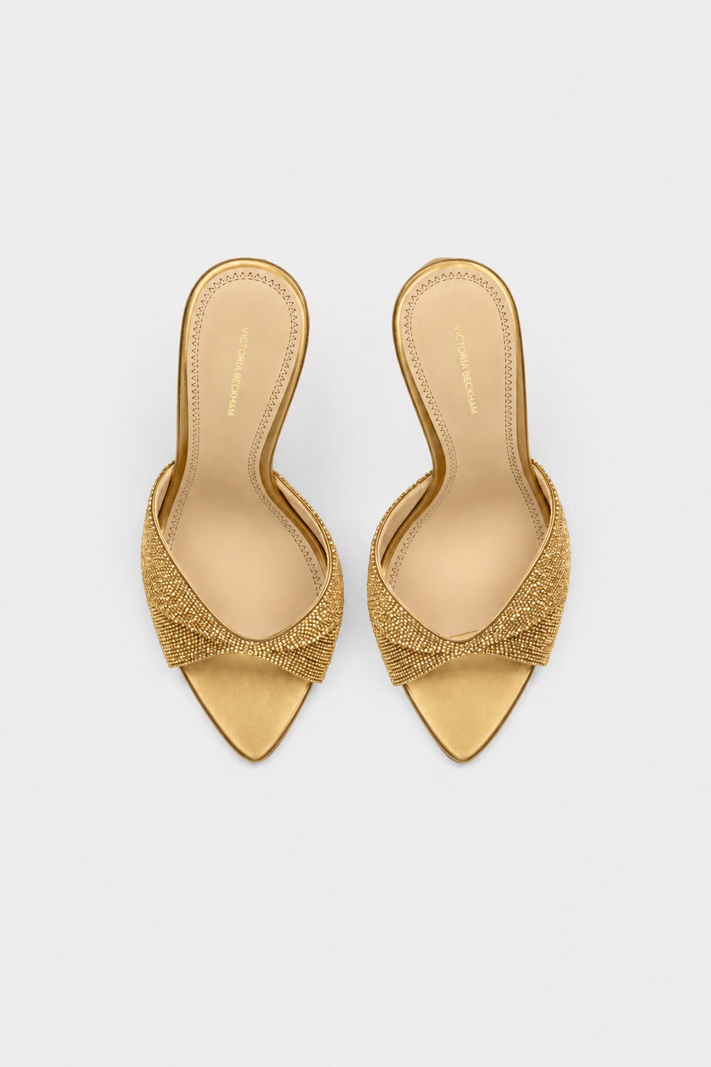 Harlow Open Toe Mule 100 Gold Beaded Satin