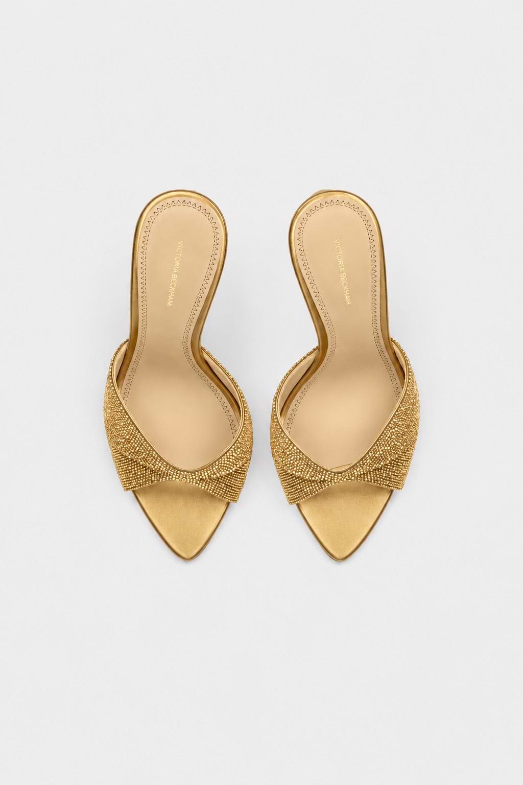 Harlow Open Toe Mule 100 Gold Beaded Satin