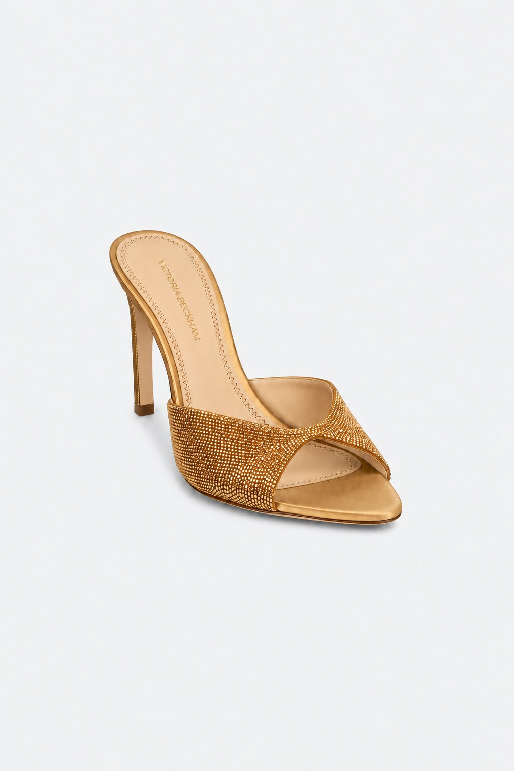 Harlow Open Toe Mule 100 Gold Beaded Satin