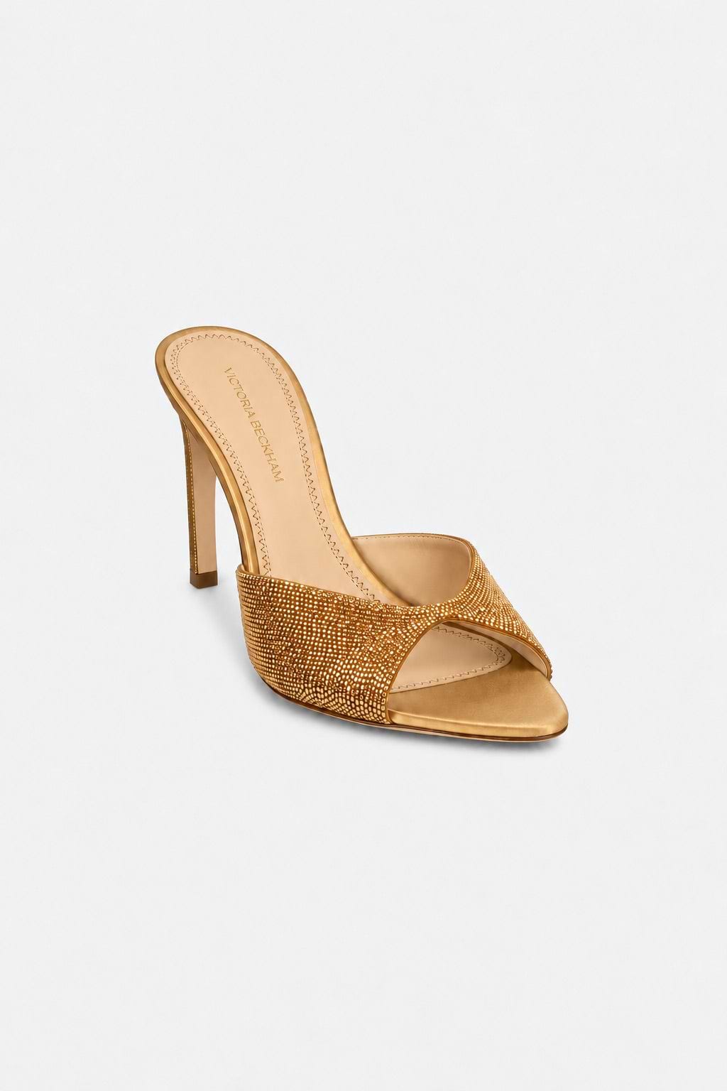 Harlow Open Toe Mule 100 Gold Beaded Satin