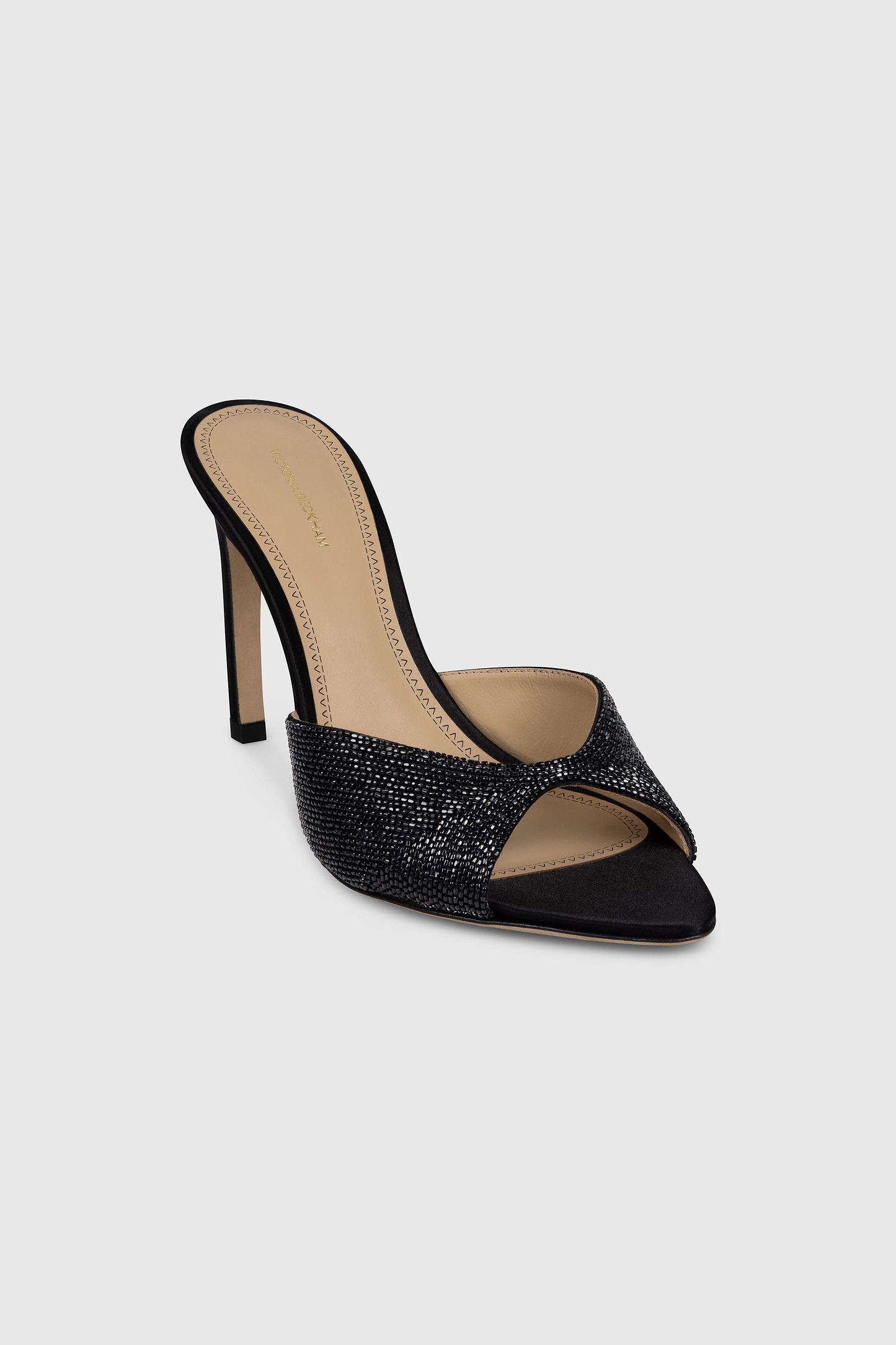 Harlow Open Toe Mule 100 Black Beaded Satin
