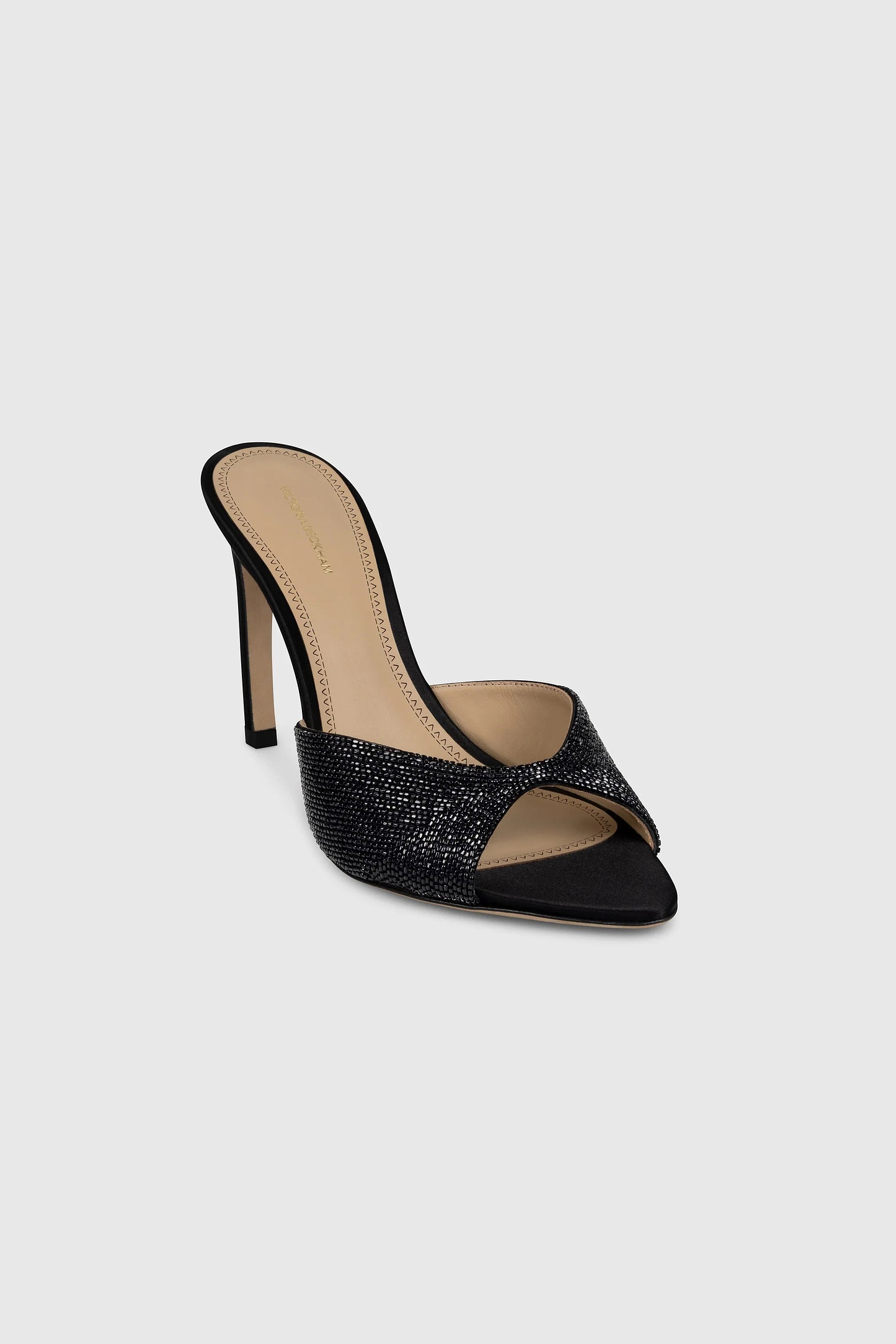 Harlow Open Toe Mule 100 Black Beaded Satin