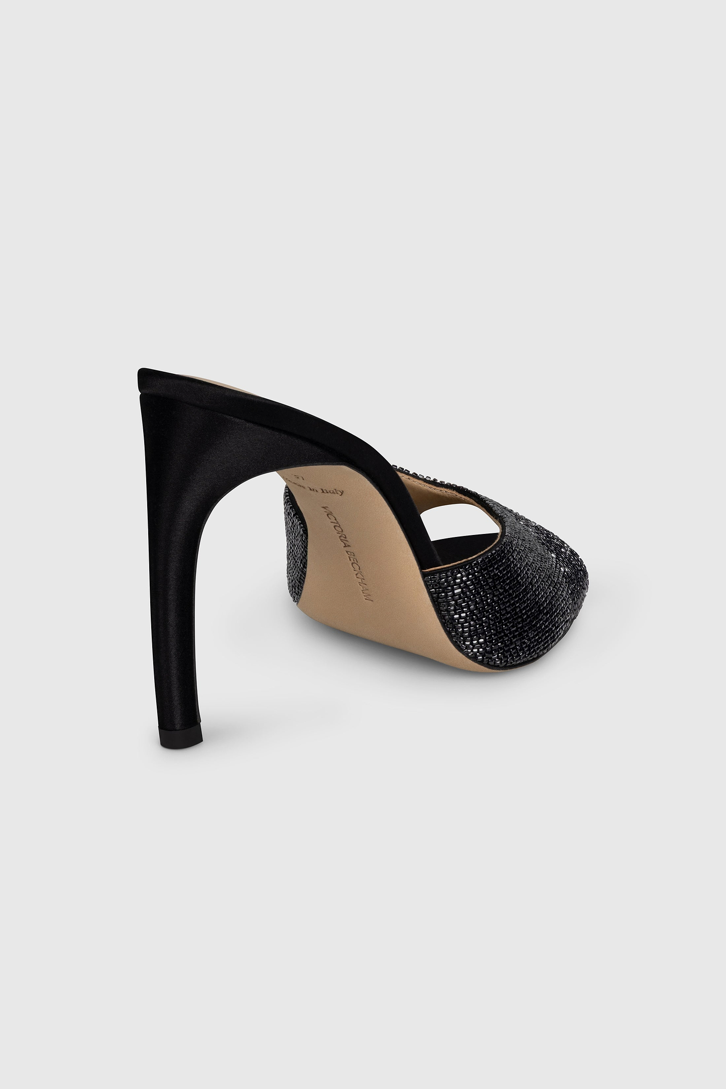 Harlow Open Toe Mule 100 Black Beaded Satin