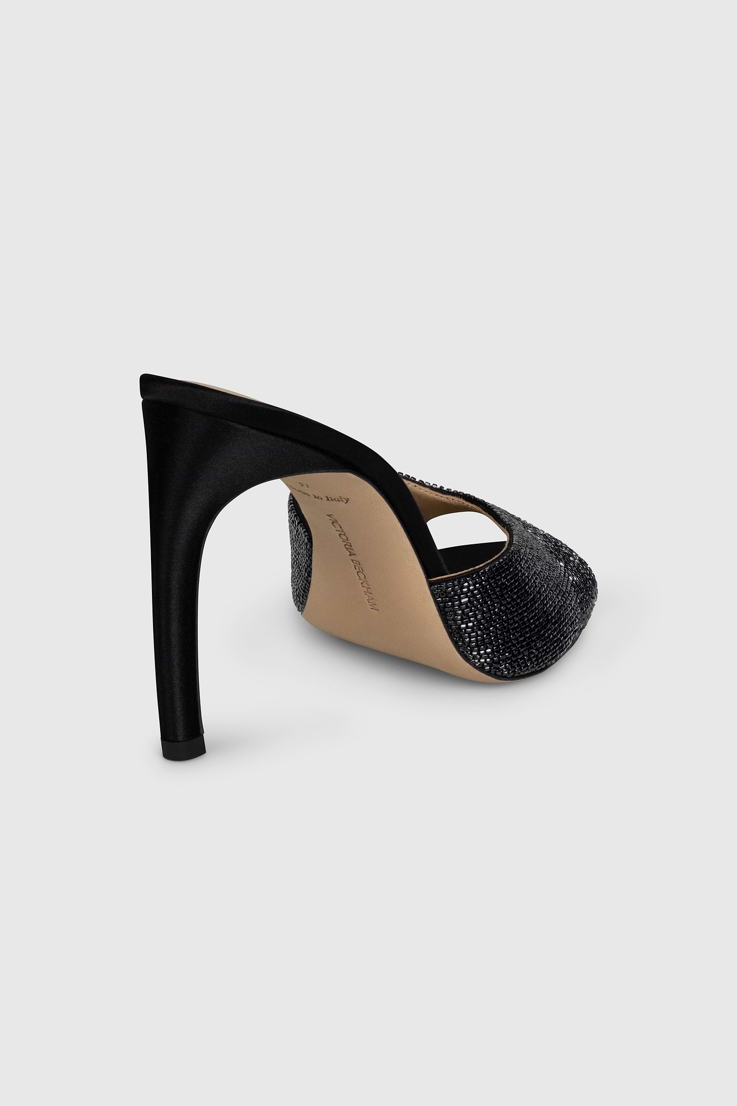 Harlow Open Toe Mule 100 Black Beaded Satin