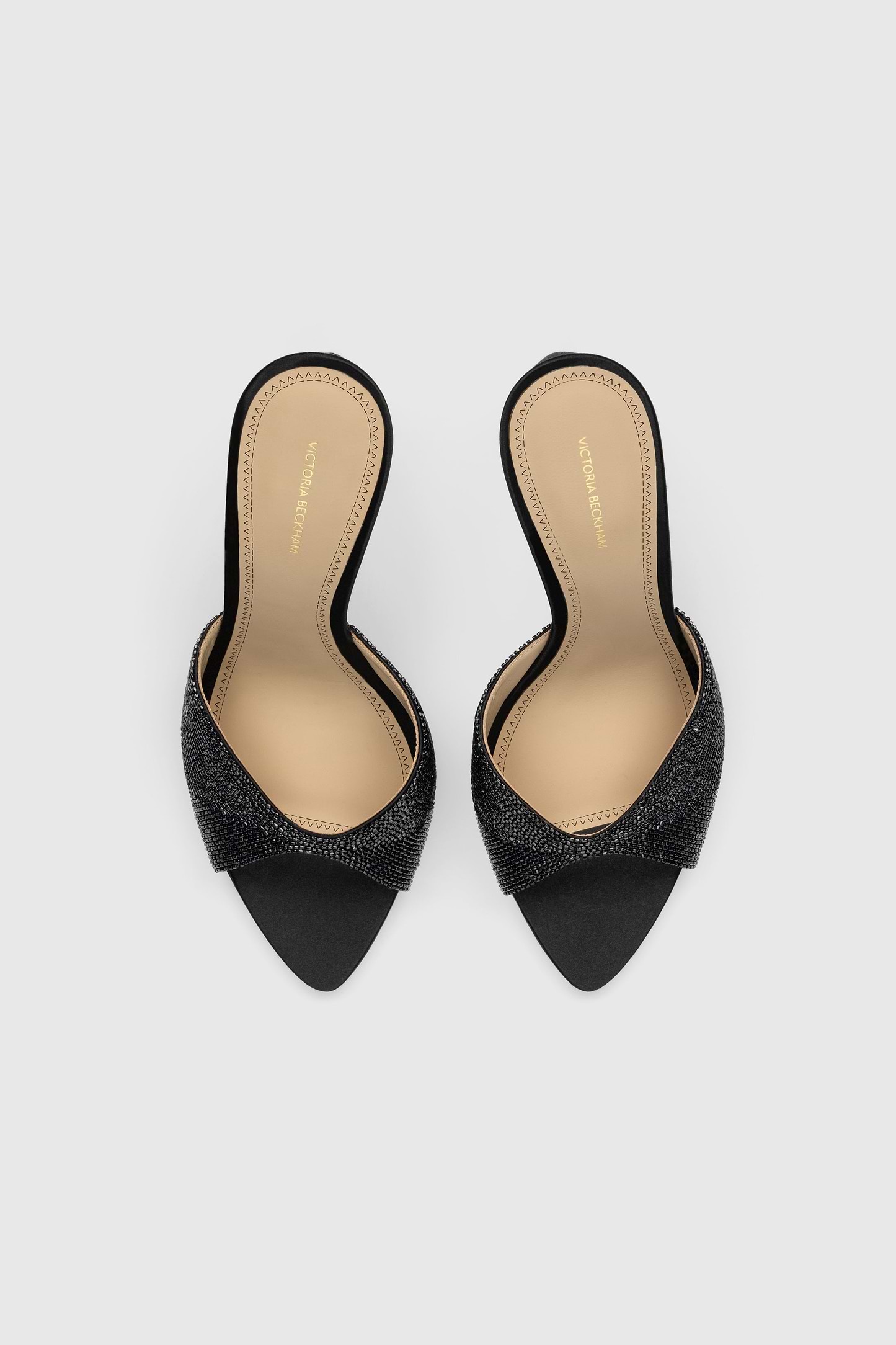Harlow Open Toe Mule 100 Black Beaded Satin