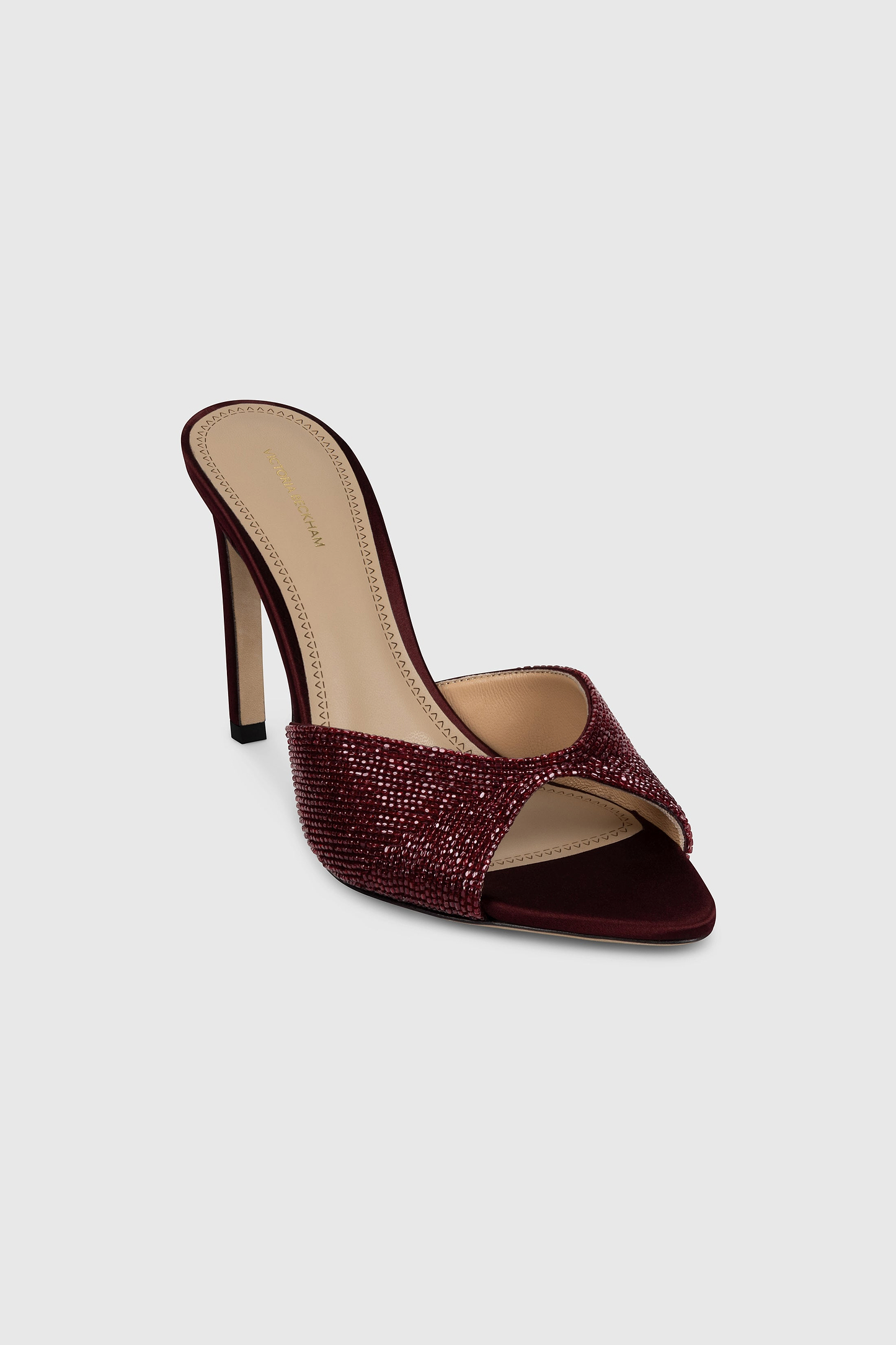 Harlow Open Toe Mule 100 Burgundy Beaded Satin