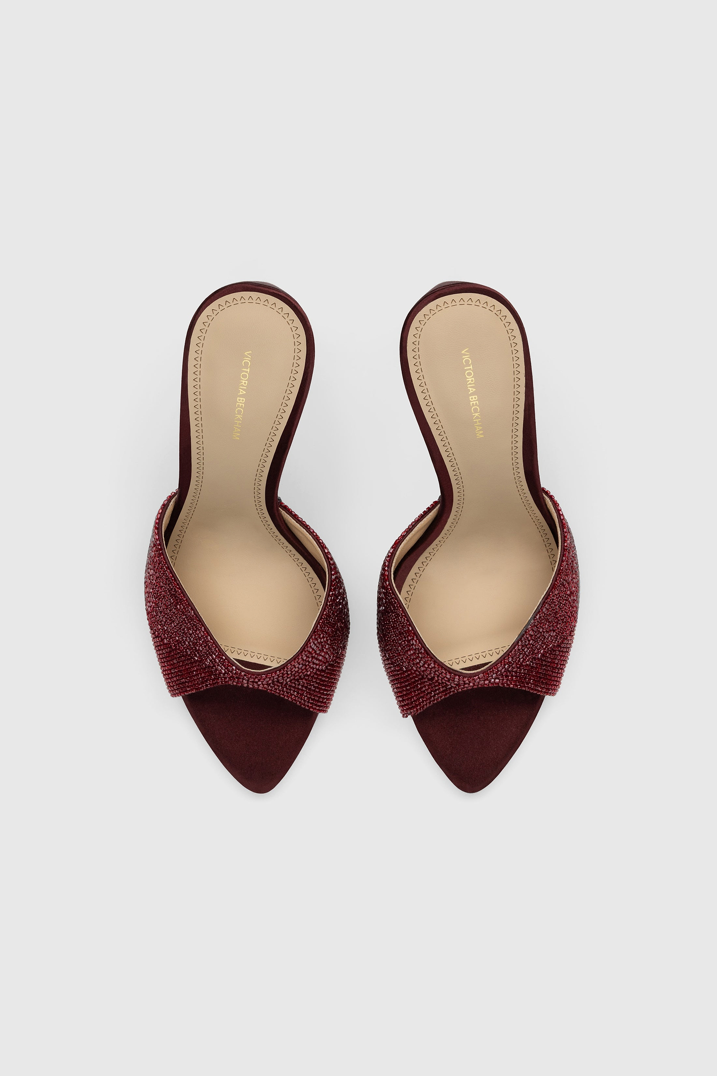 Harlow Open Toe Mule 100 Burgundy Beaded Satin