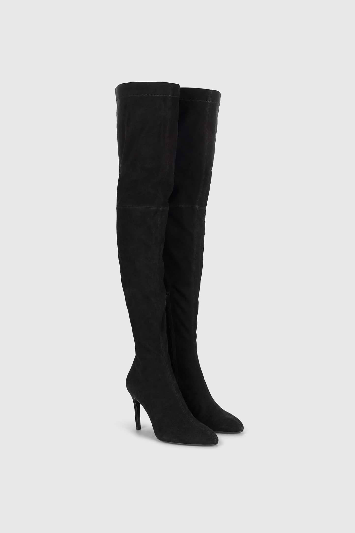 Harlow Thigh-High Boot 100 Black Stretch Suede