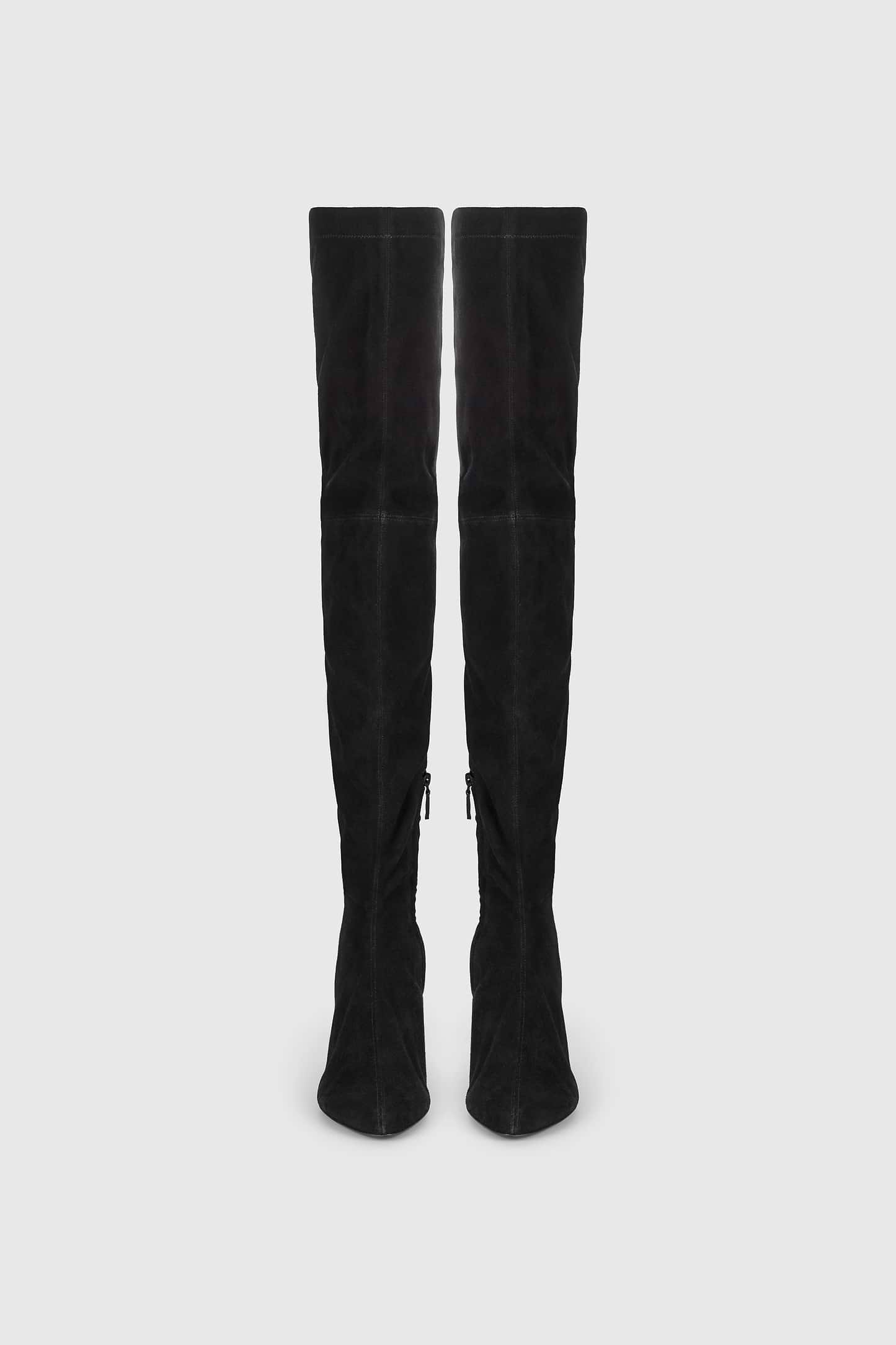 Harlow Thigh-High Boot 100 Black Stretch Suede